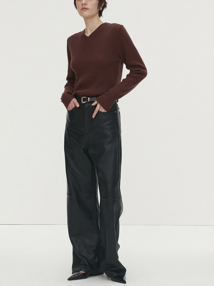 Tonywack - Super Fine Wool Ribbed V-Neck Sweater (Brown) product image 4 | TRAB K-Fashion Australia