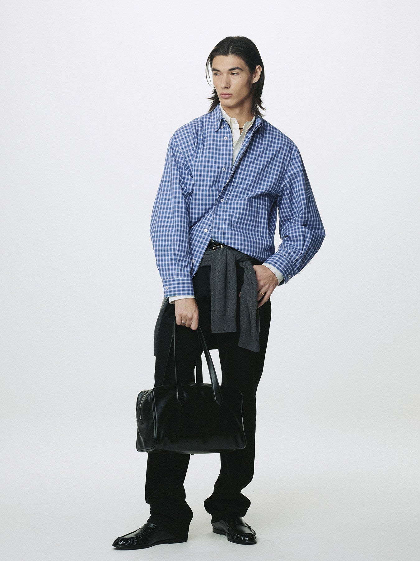 Tonywack - Checked Cotton Button-Down Blouson (Blue) product image 3 | TRAB K-Fashion Australia