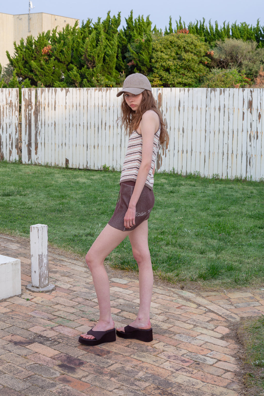 Matin Kim - Multi Stripe Sleeveless Knit Top (Brown) product image 7 | TRAB K-Fashion Australia