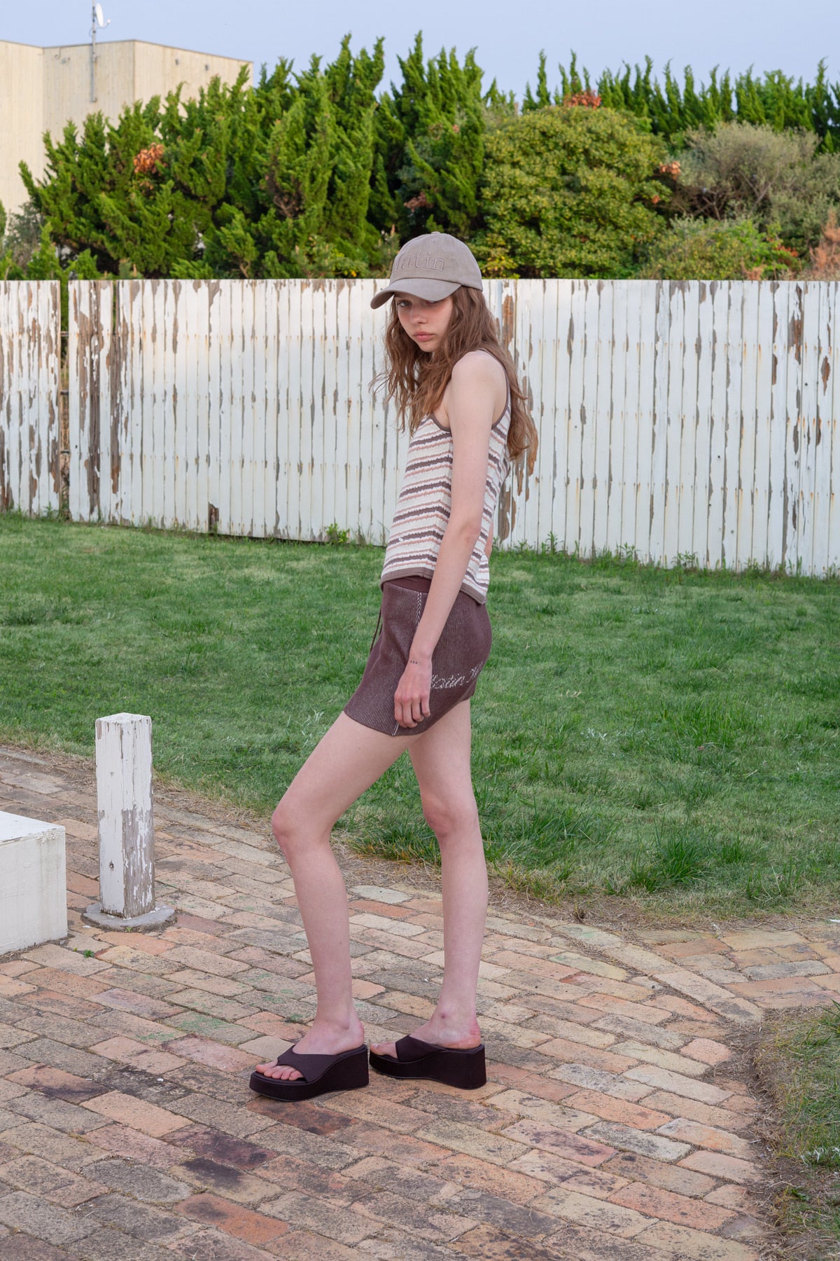 Matin Kim - Multi Stripe Sleeveless Knit Top (Brown) product image 7 | TRAB K-Fashion Australia