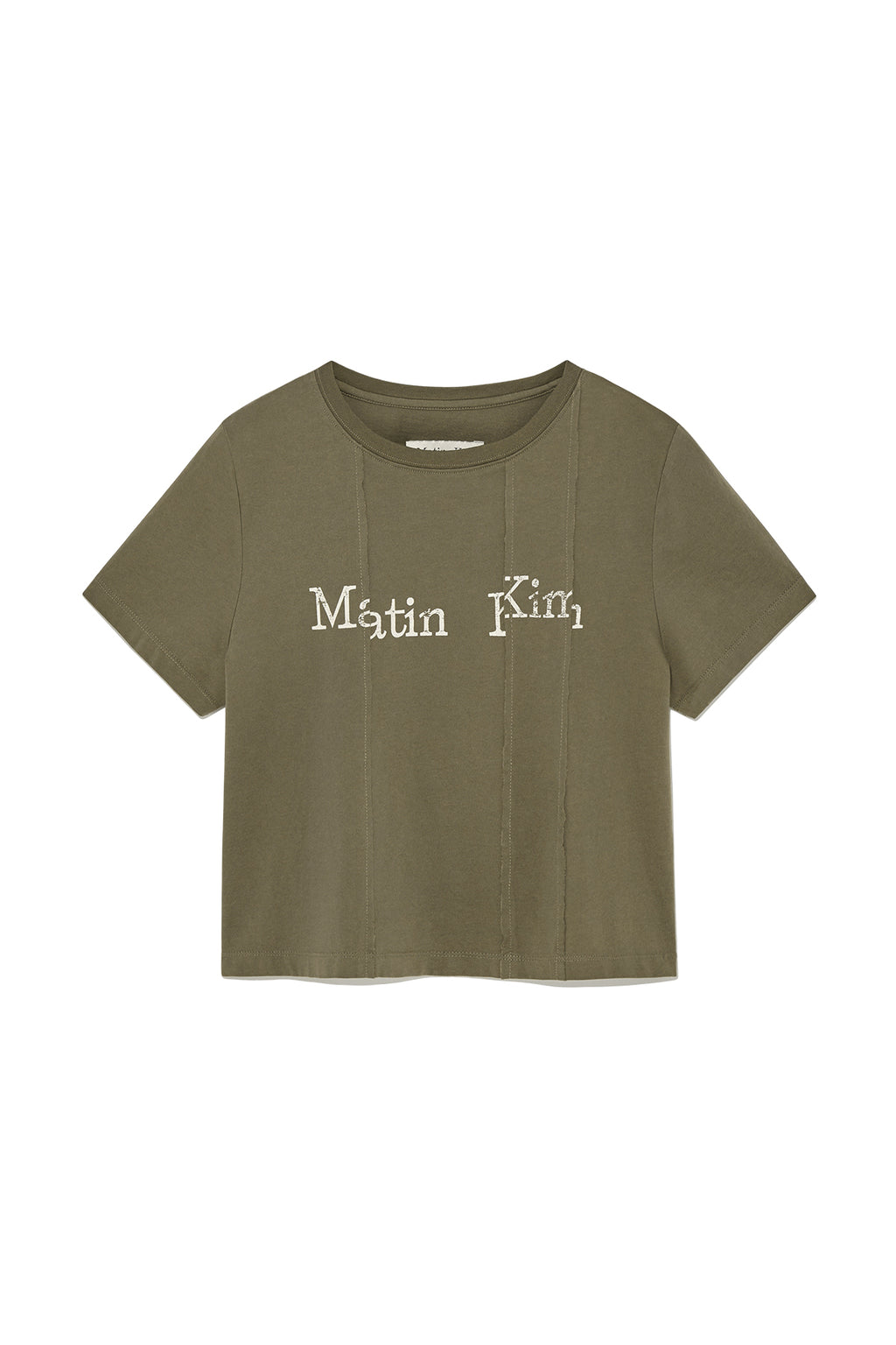 Matin Kim - Unbalance Typo Logo Crop Top (Khaki) product image 1 | TRAB K-Fashion Australia