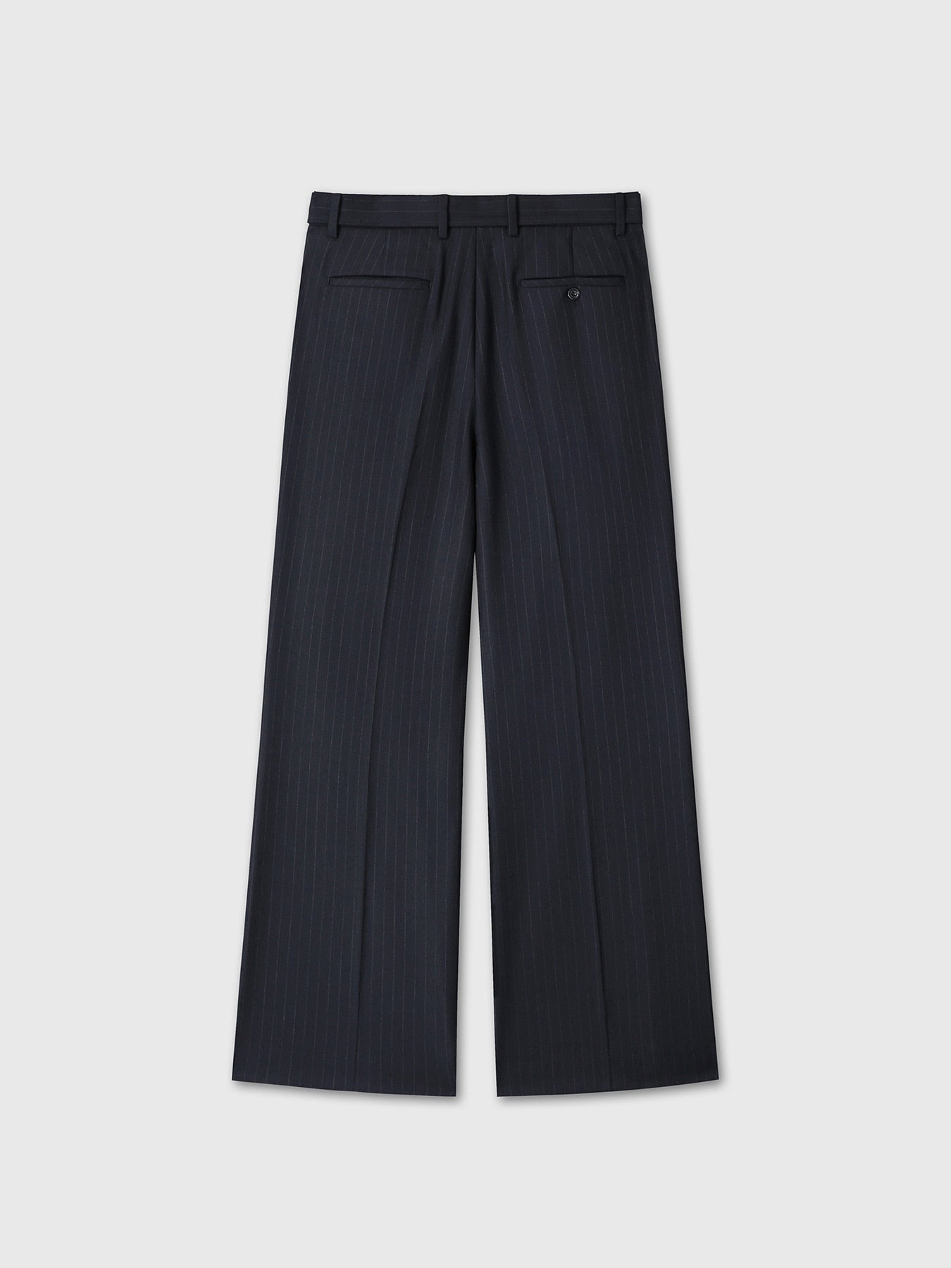 Tonywack - Pinstriped Wool Belted Trousers (Navy Pinstripe) product image 10 | TRAB K-Fashion Australia