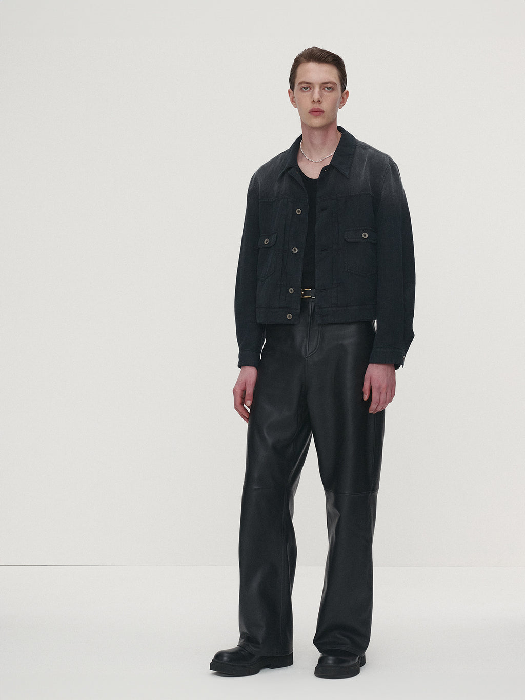 Tonywack - Cotton Linen Garment-Dyed Trucker Jacket (Faded Black) product image 2 | TRAB K-Fashion Australia