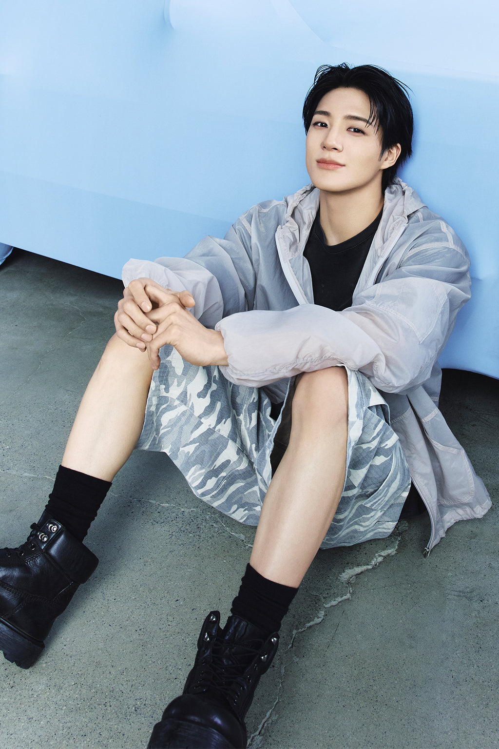 Matin Kim - Back Logo Hoody Windbreaker (Light Grey) product image 1 | TRAB K-Fashion Australia
