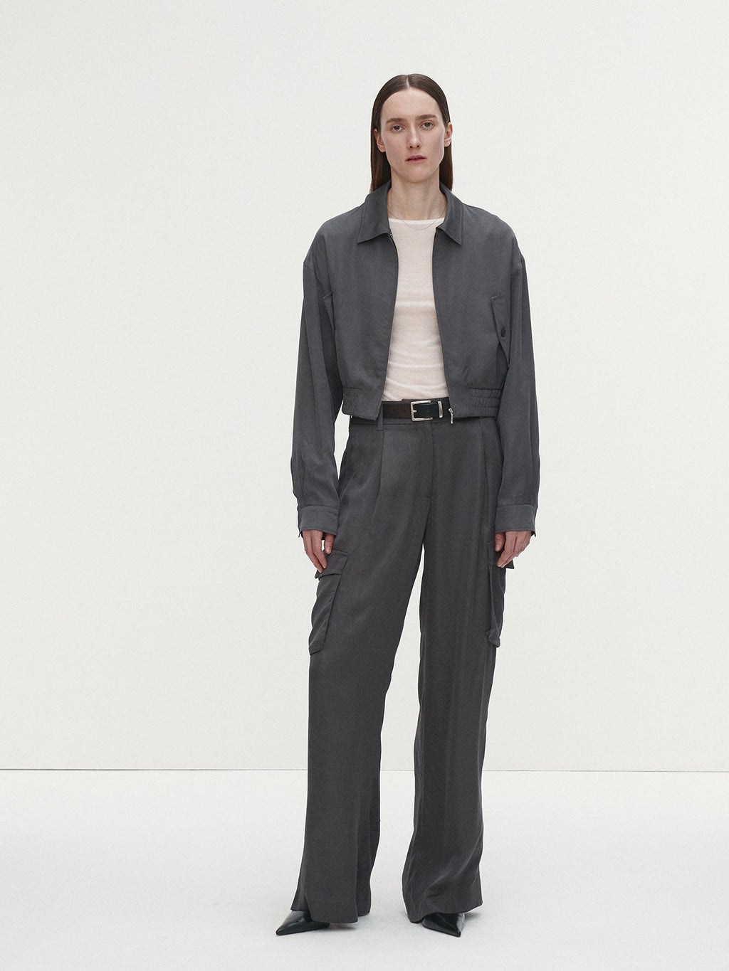Tonywack - Loose-Fit Satin Cargo Pants (Carbon Grey) product image 1 | TRAB K-Fashion Australia