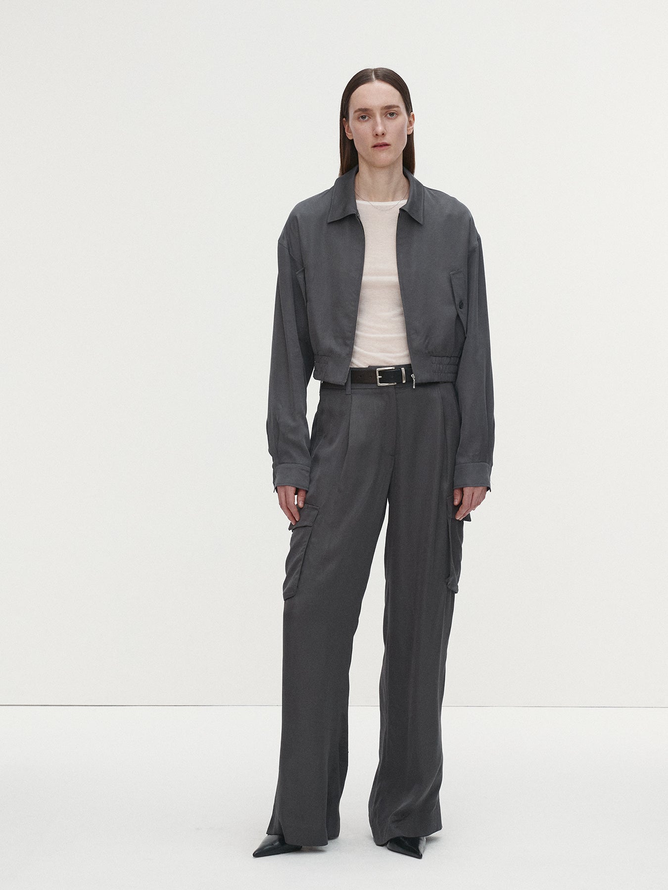 Tonywack - Loose-Fit Satin Cargo Pants (Carbon Grey) product image 1 | TRAB K-Fashion Australia