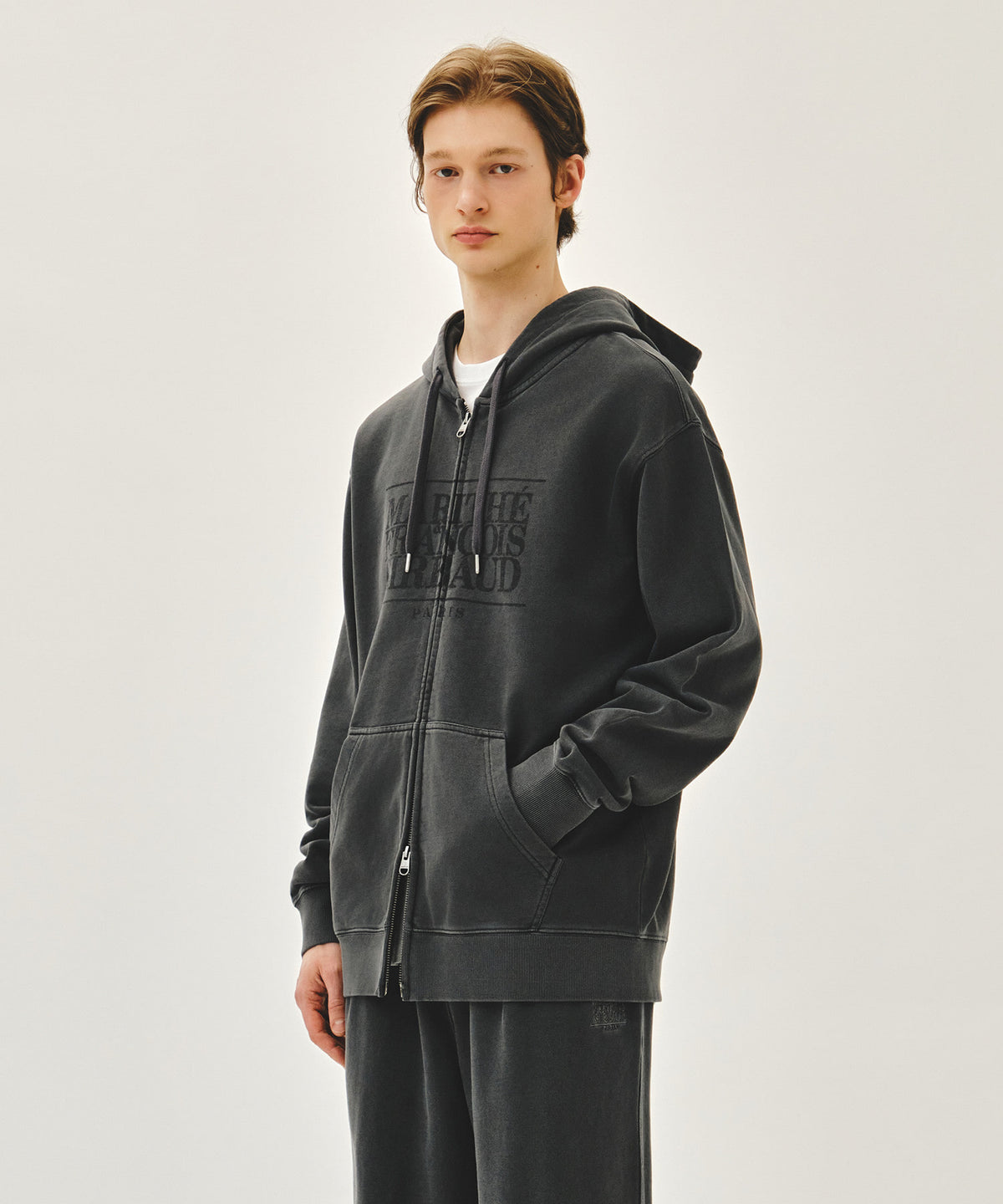 Marithe & Francois Girbaud - Classic Logo Dyeing Hoodie Zipup (Charcoal) product image 2 | TRAB K-Fashion Australia