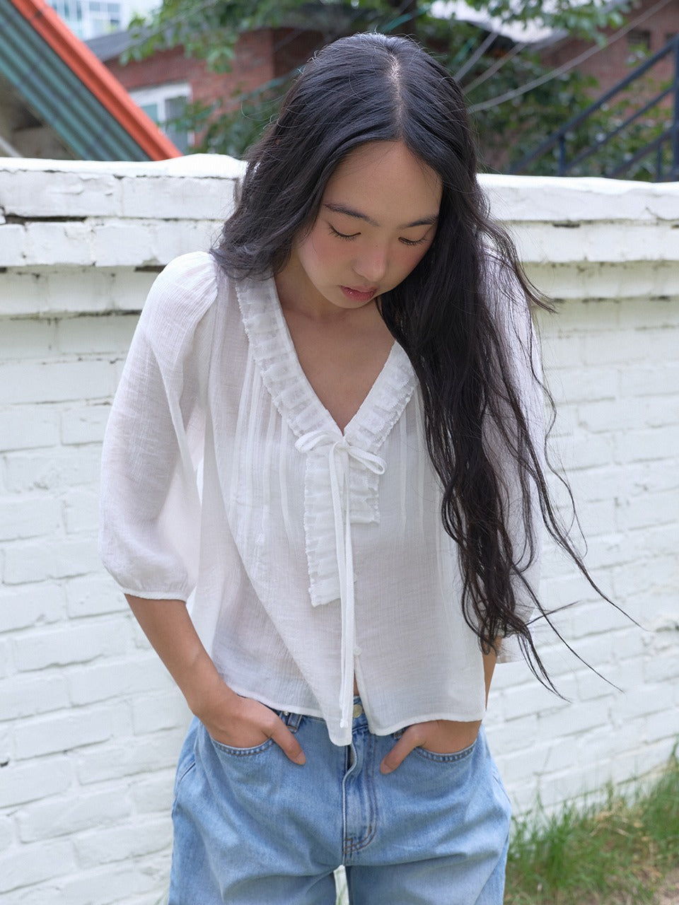 Margarin Fingers - Lace Pintuck Blouse (White) product image 1 | TRAB K-Fashion Australia