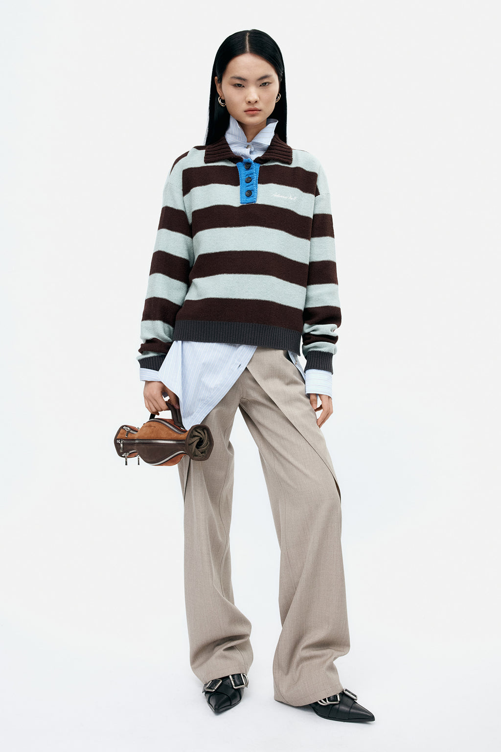 Andersson Bell - Bold Stripe Collar Sweater (Brown/Jade) product image 2 | TRAB K-Fashion Australia