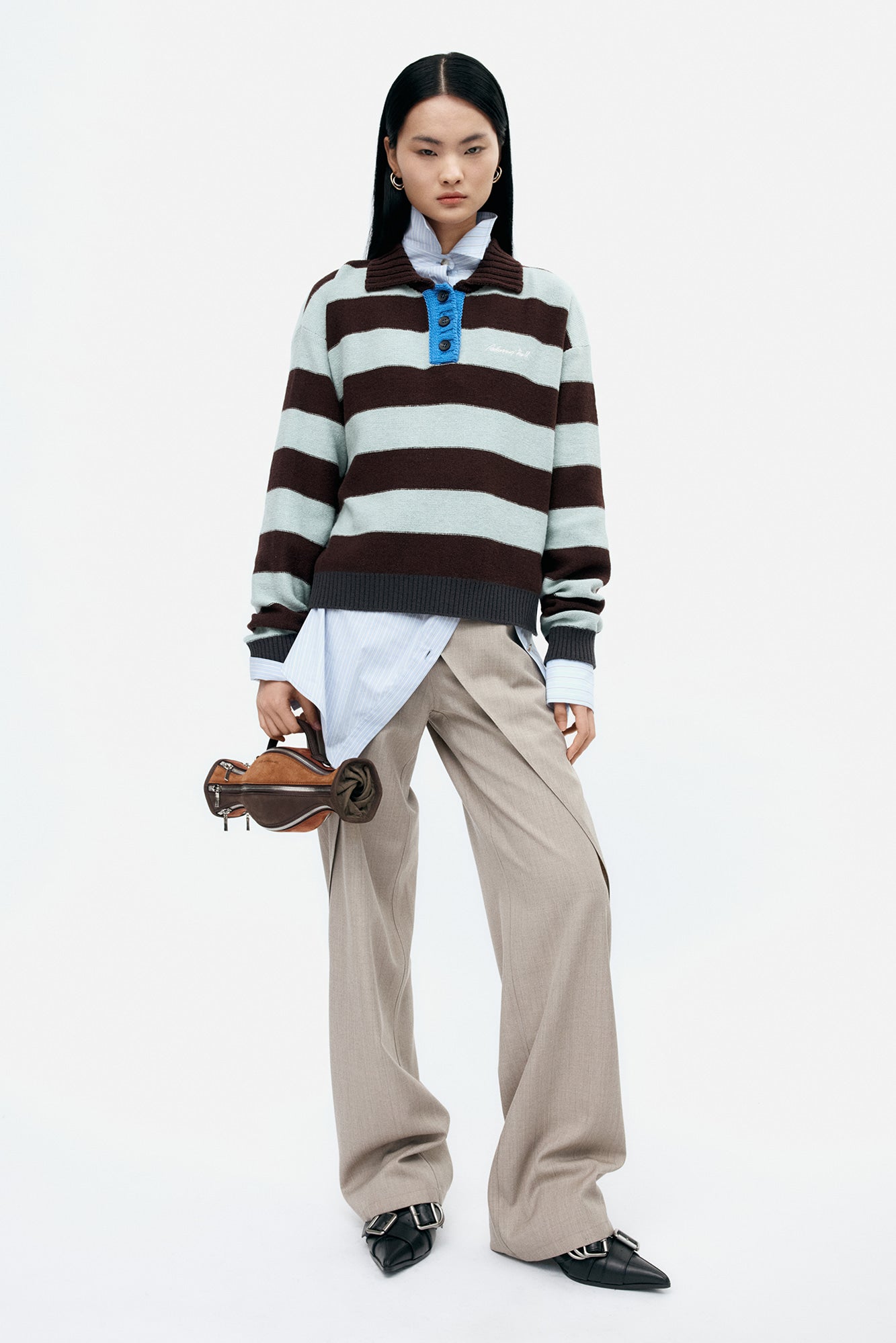 Andersson Bell - Bold Stripe Collar Sweater (Brown/Jade) product image 2 | TRAB K-Fashion Australia