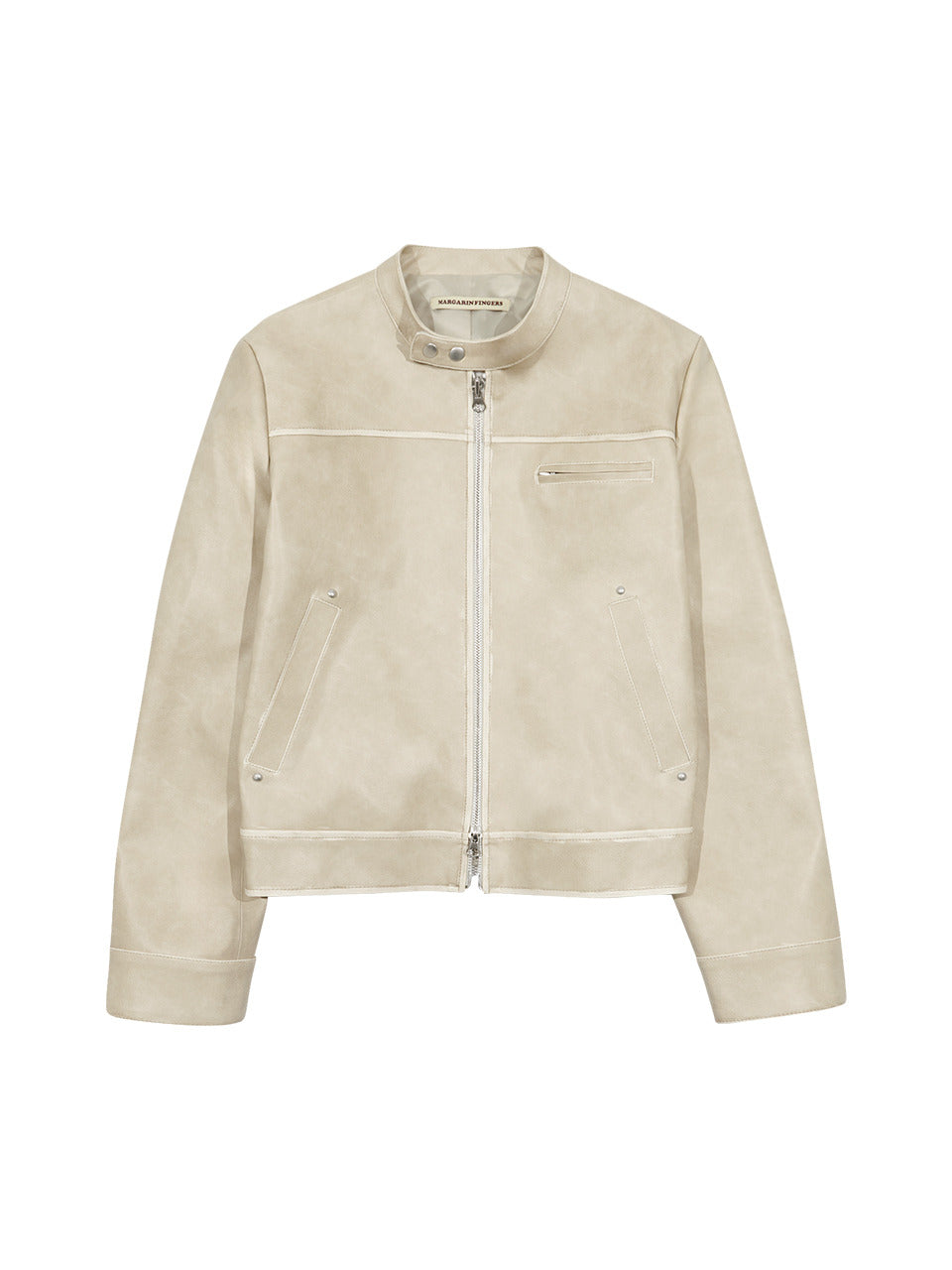 Margarin Fingers - Rivet Washed Fake Leather Jacket (Beige) product image 2 | TRAB K-Fashion Australia