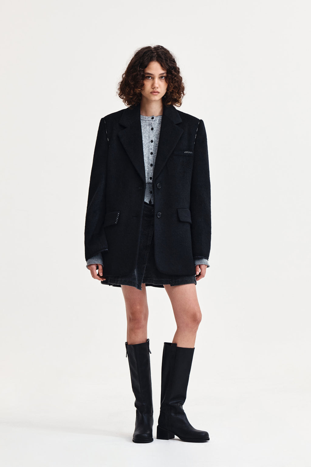 Matin Kim - Hairy Overfit Stitch Single Jacket (Black) product image 8 | TRAB K-Fashion Australia