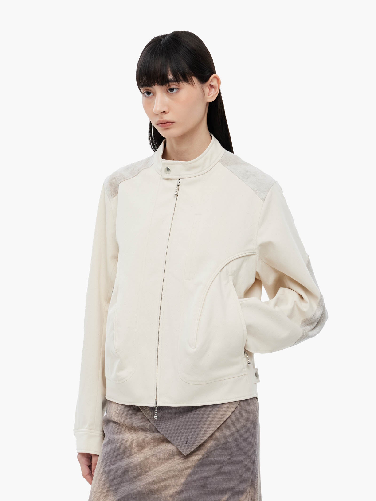 Jiyong Kim - Sun-Bleached Biker Jacket (White) product image 5 | TRAB K-Fashion Australia