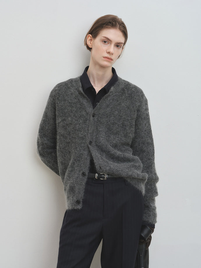 Tonywack - Wool And Mohair Ribbed Mesh Cardigan (Melange Grey) product image 4 | TRAB K-Fashion Australia