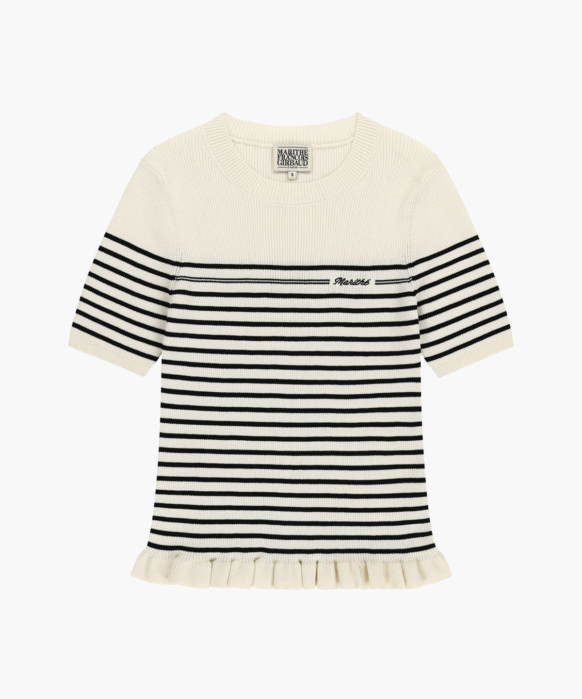 Marithe & Francois Girbaud - Ruffle Point Stripe Half Knit Pullover (Beige) product image 6 | TRAB K-Fashion Australia