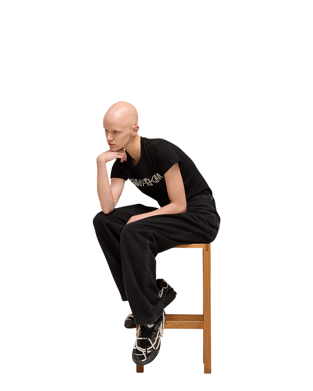 Kimhe Kim - Pearl Embellished Logo Slim T-Shirt (Black) product image 5 | TRAB K-Fashion Australia
