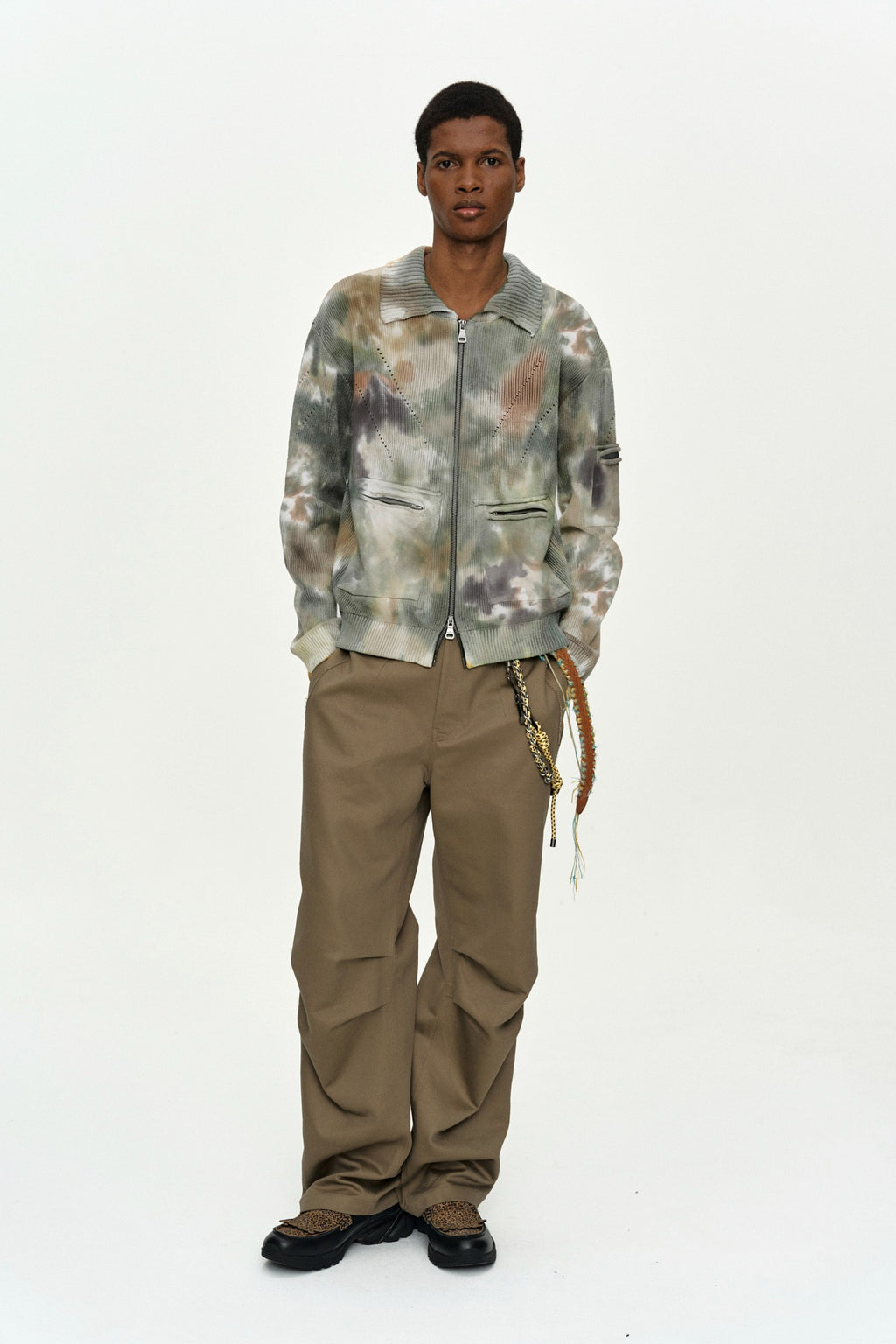 Andersson Bell - Multi-Dyed Knit Zip-Up Sweater (Green/Beige) product image 1 | TRAB K-Fashion Australia