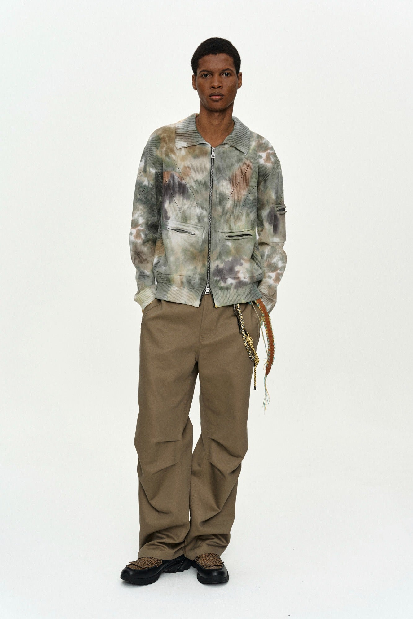 Andersson Bell - Multi-Dyed Knit Zip-Up Sweater (Green/Beige) product image 1 | TRAB K-Fashion Australia