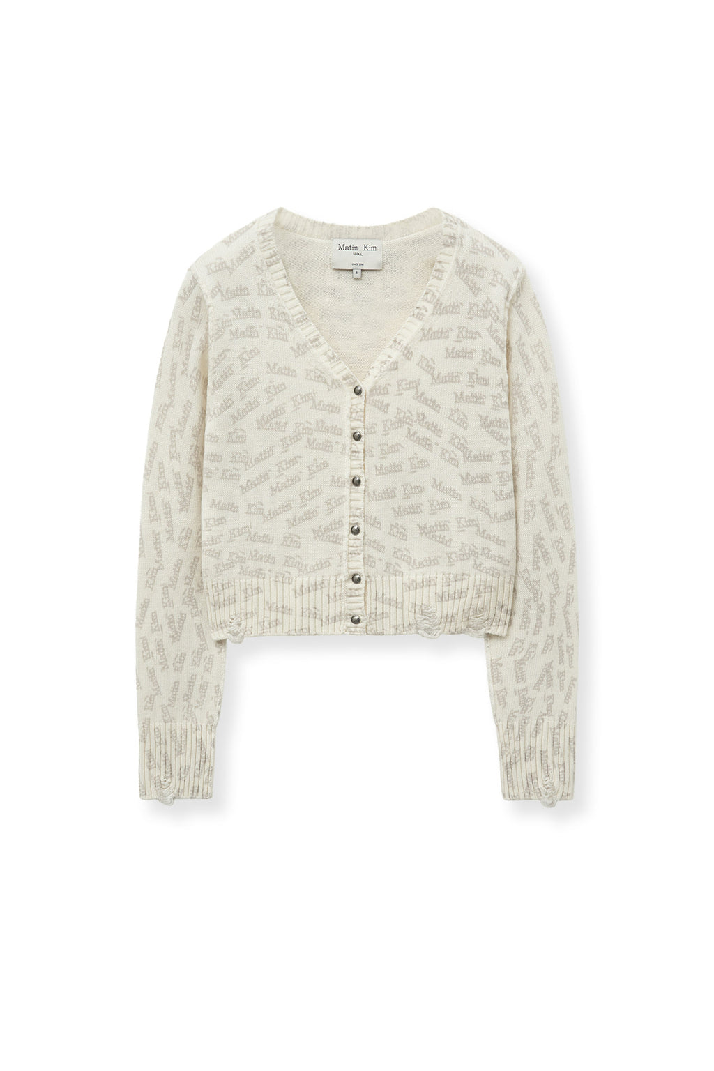 Matin Kim - All Over Logo Crop Cardigan (Ivory) product image 10 | TRAB K-Fashion Australia