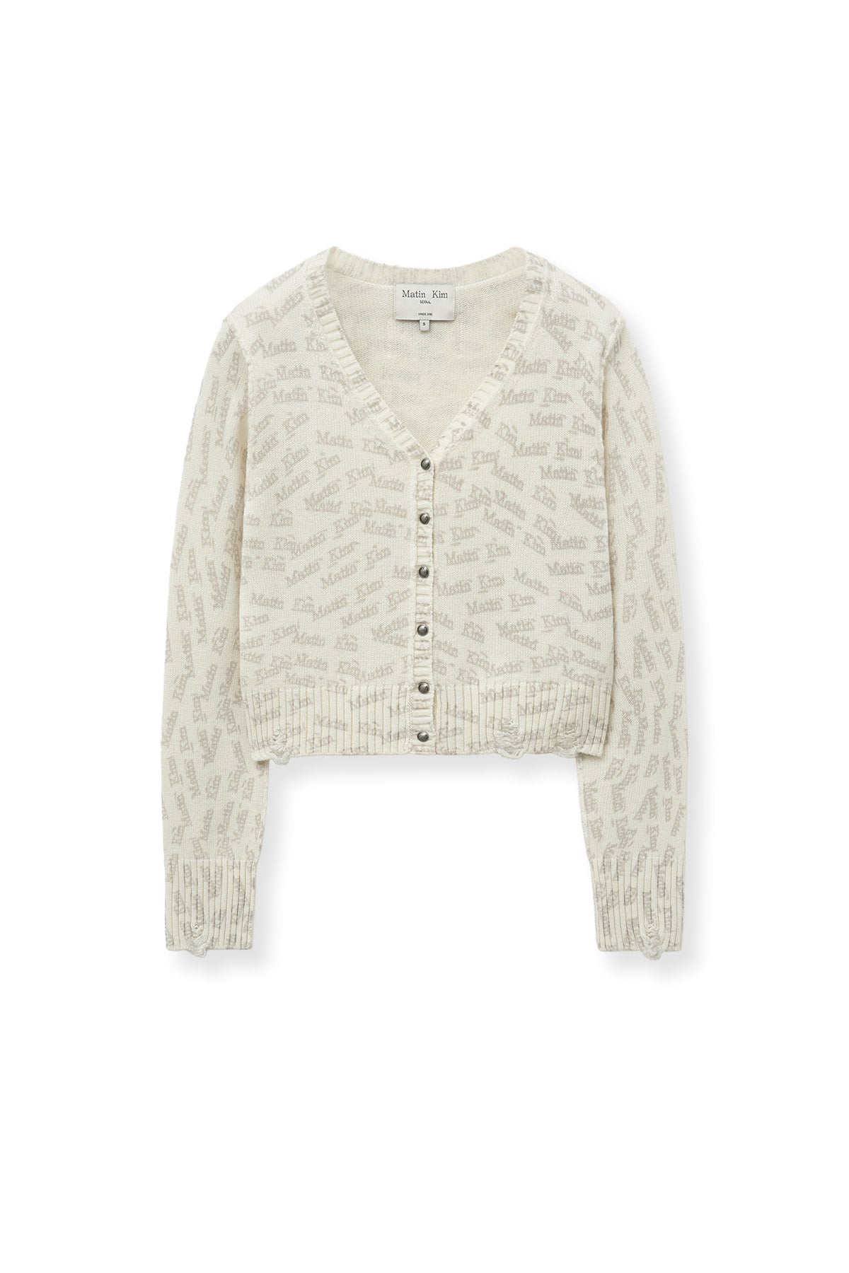 Matin Kim - All Over Logo Crop Cardigan (Ivory) product image 10 | TRAB K-Fashion Australia