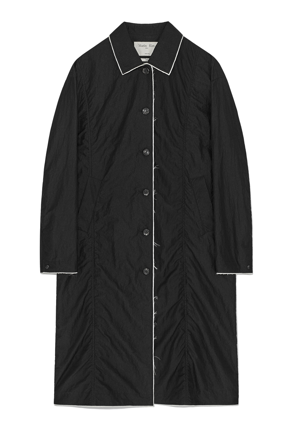 Matin Kim - Back Logo Point Nylon Long Coat (Black) product image 1 | TRAB K-Fashion Australia