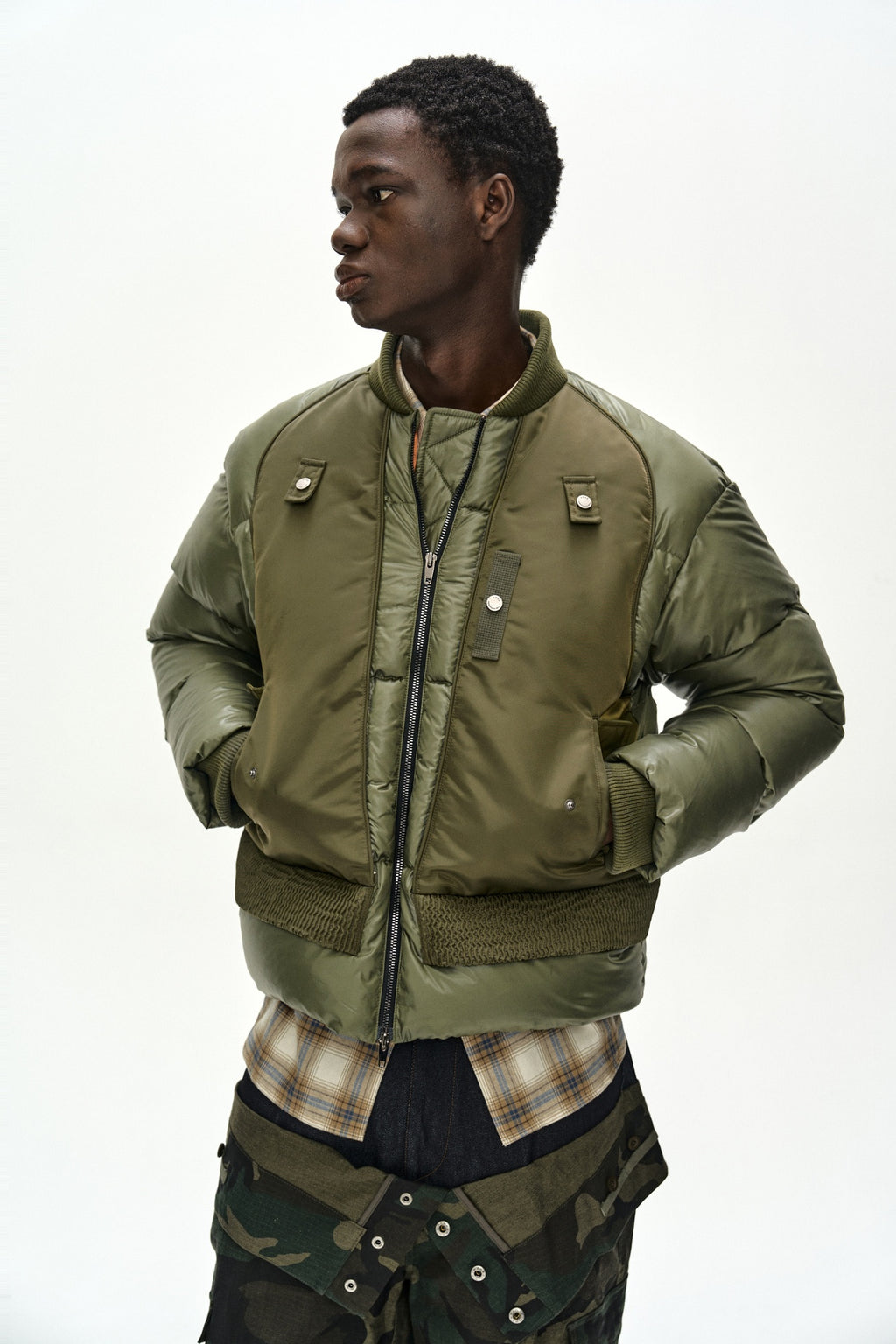 Andersson Bell - Unisex Bomber Layered Down Jacket (Khaki) product image 7 | TRAB K-Fashion Australia