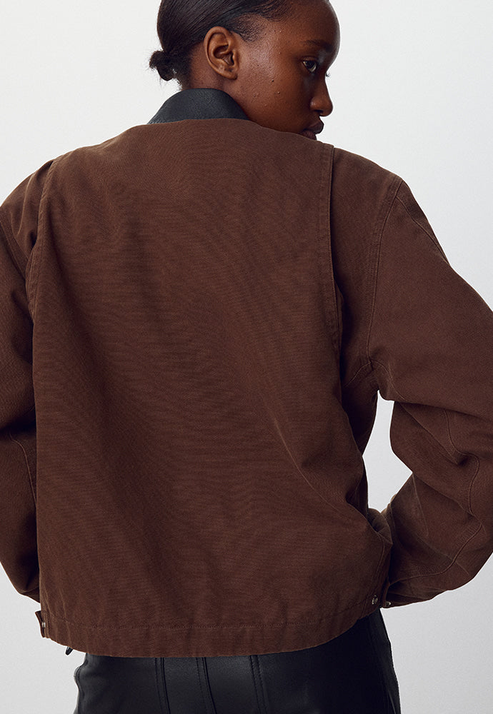 Tonywack - Leather Collar Garment-Washed Zip Work Jacket (Brown) product image 5 | TRAB K-Fashion Australia