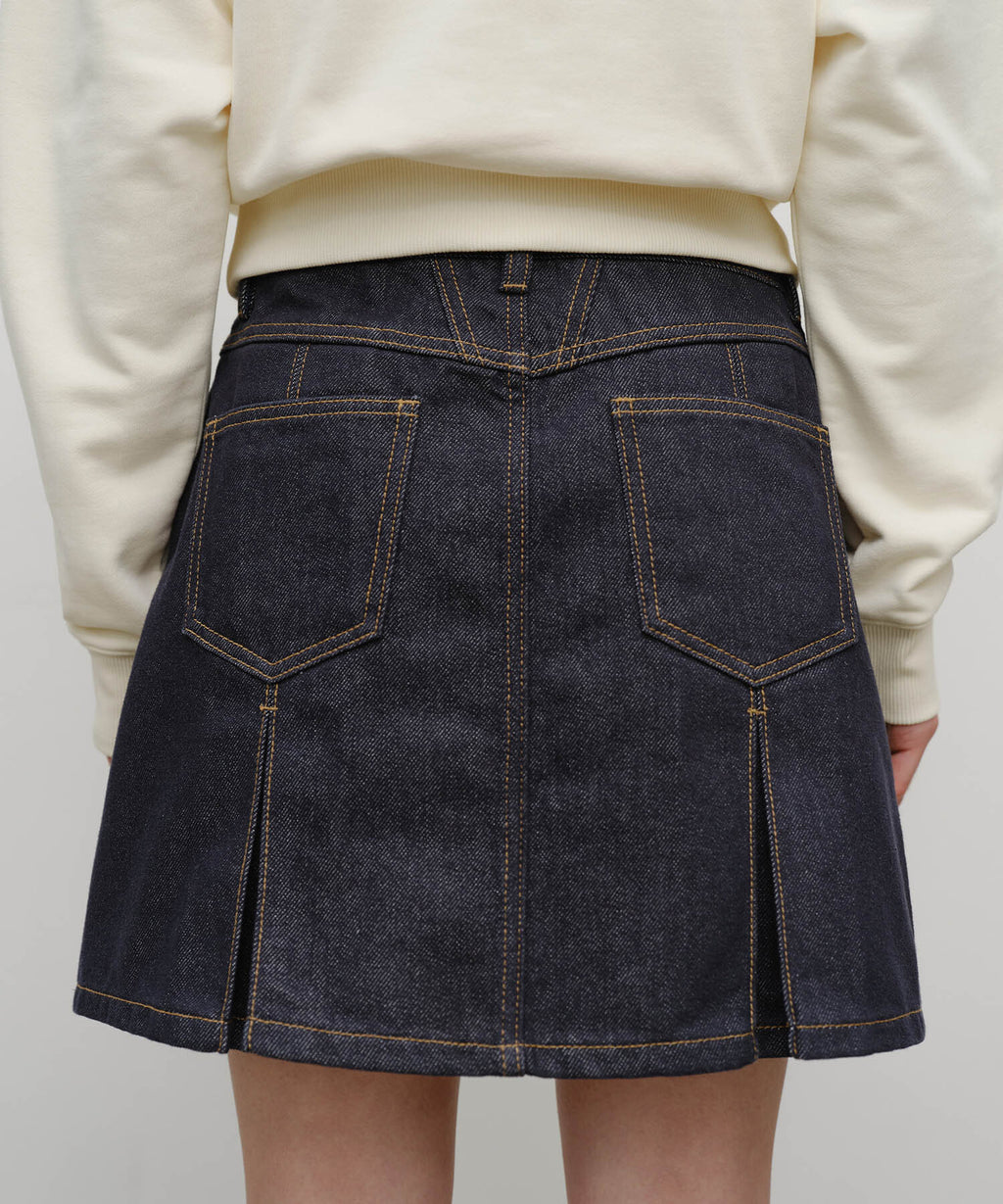 Marithe & Francois Girbaud - Denim Pleated Mini Skirt (Dark Blue) product image 2 | TRAB K-Fashion Australia