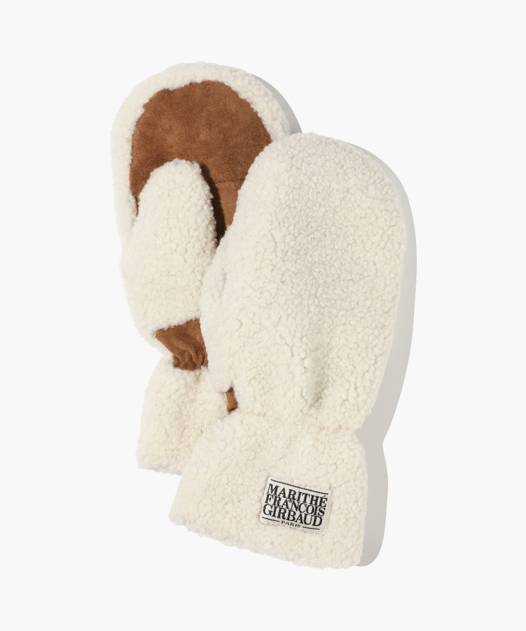 Marithe & Francois Girbaud - Classic Logo Fur Mittens (Ivory) product image 3 | TRAB K-Fashion Australia
