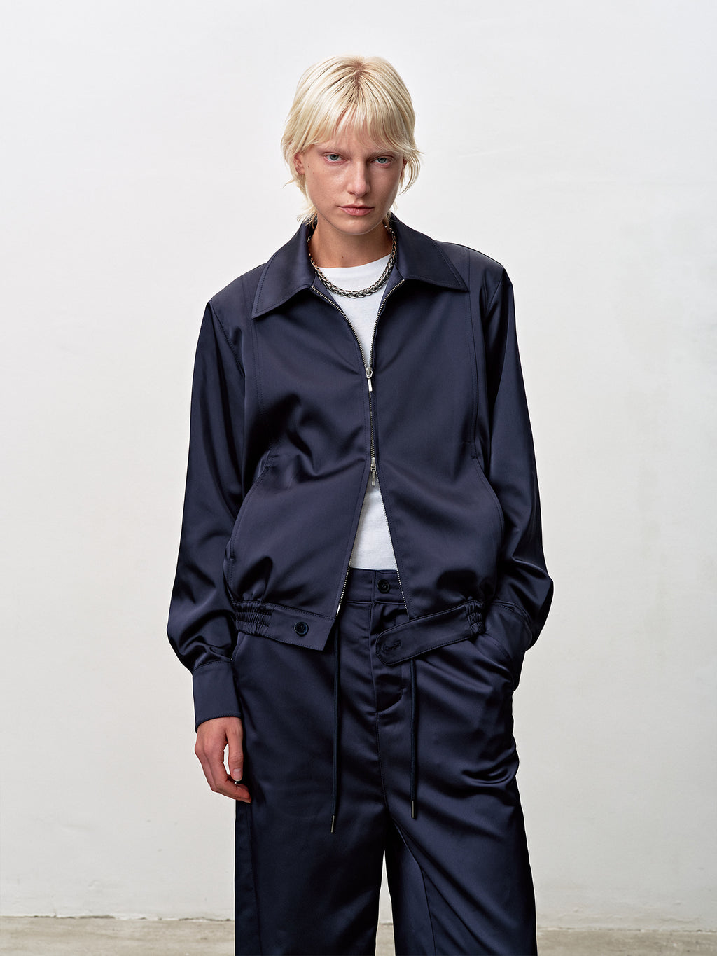 Tonywack - Silky Zippered Blouson Jacket (Navy) product image 6 | TRAB K-Fashion Australia