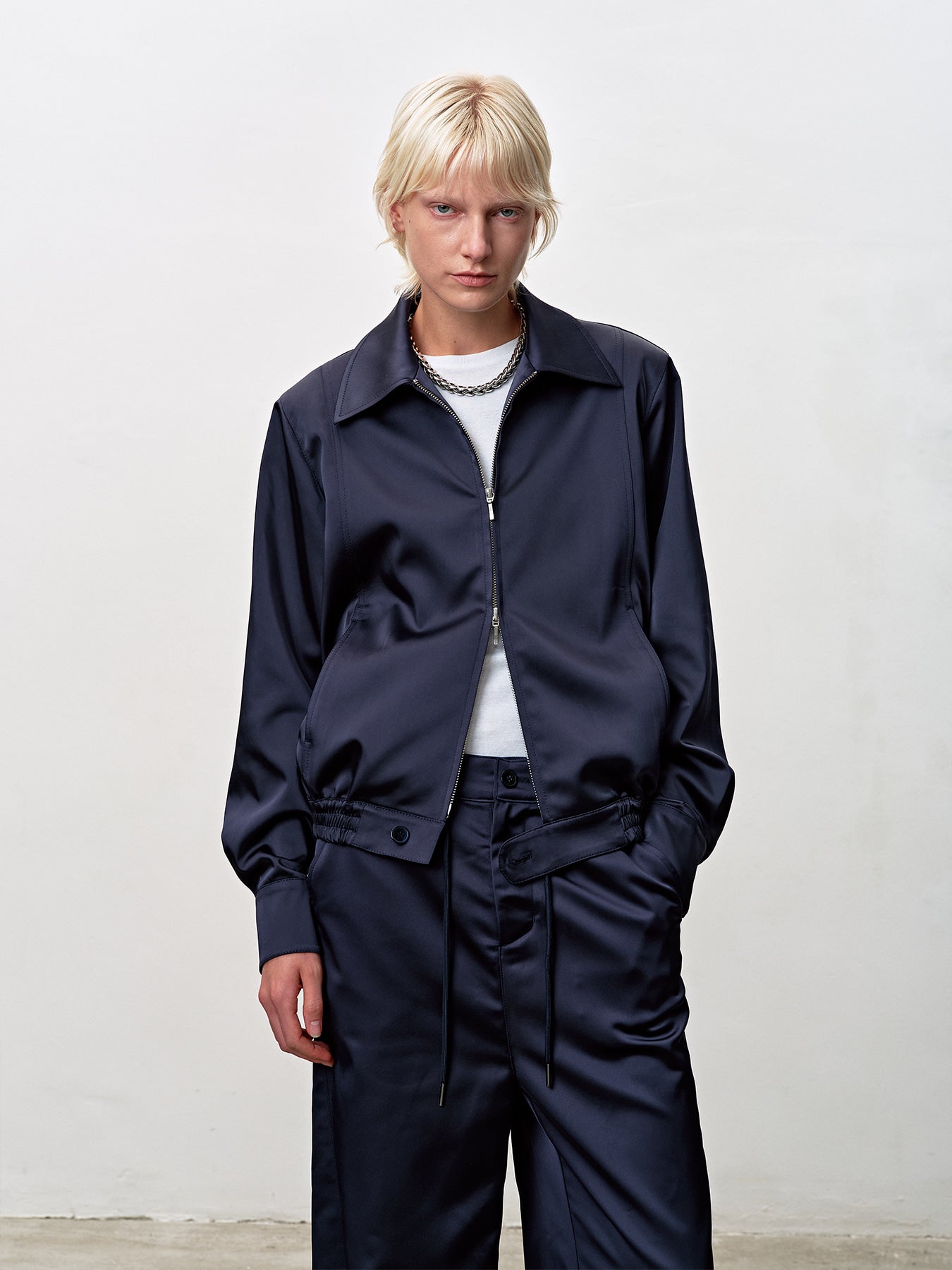 Tonywack - Silky Zippered Blouson Jacket (Navy) product image 6 | TRAB K-Fashion Australia