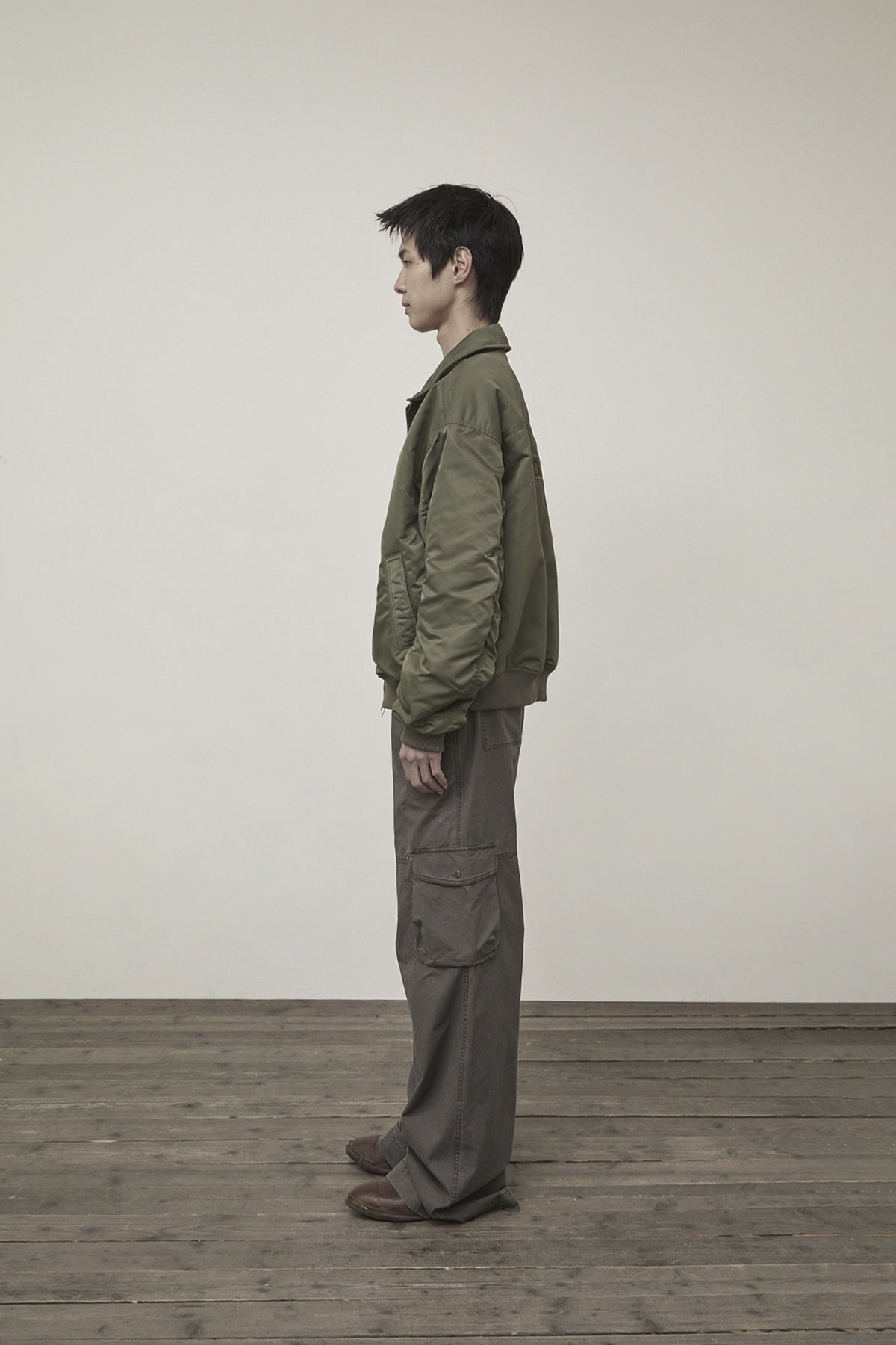 Matin Kim - Applique Logo Shirring Bomber Jumper (Khaki) product image 7 | TRAB K-Fashion Australia