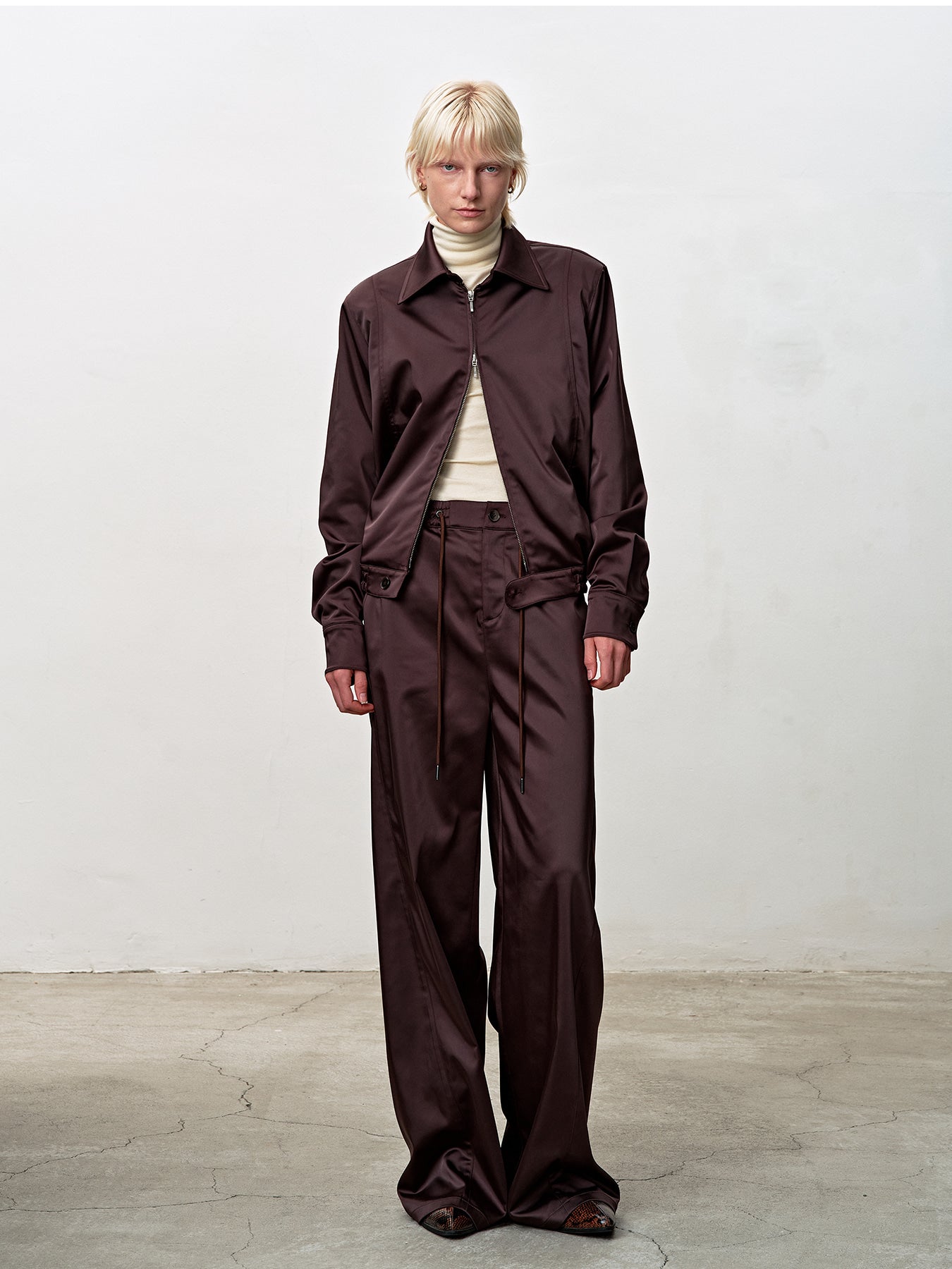 Tonywack - Silky Zippered Blouson Jacket (Brown) product image 2 | TRAB K-Fashion Australia
