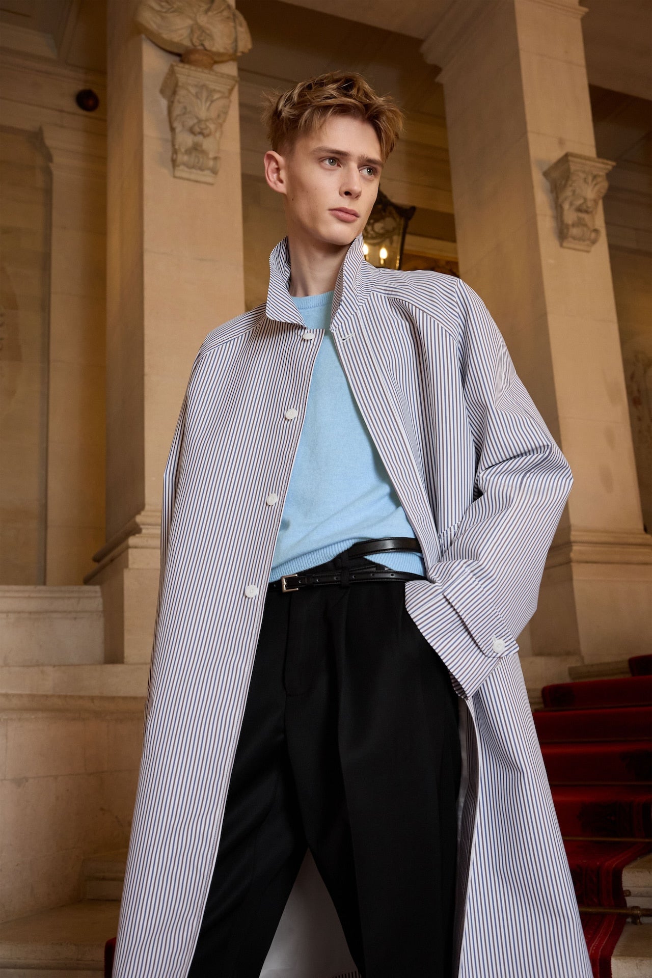 STU - Raglan Stripe Poplin Coat (White) product image 14 | TRAB K-Fashion Australia