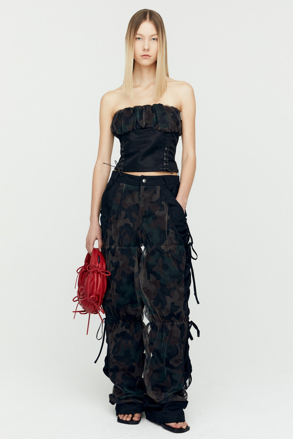 Andersson Bell - Isla Shirred Crop Bustier (Black) product image 1 | TRAB K-Fashion Australia