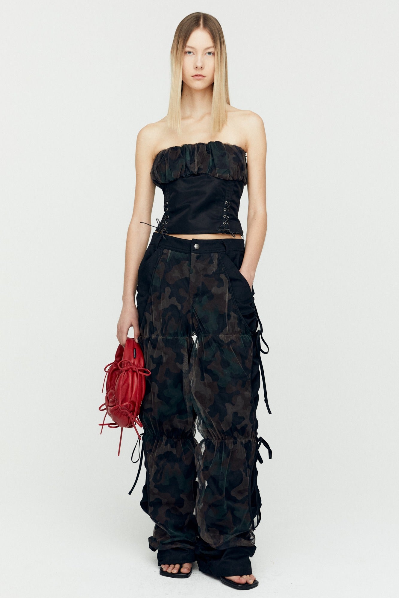 Andersson Bell - Isla Shirred Crop Bustier (Black) product image 1 | TRAB K-Fashion Australia