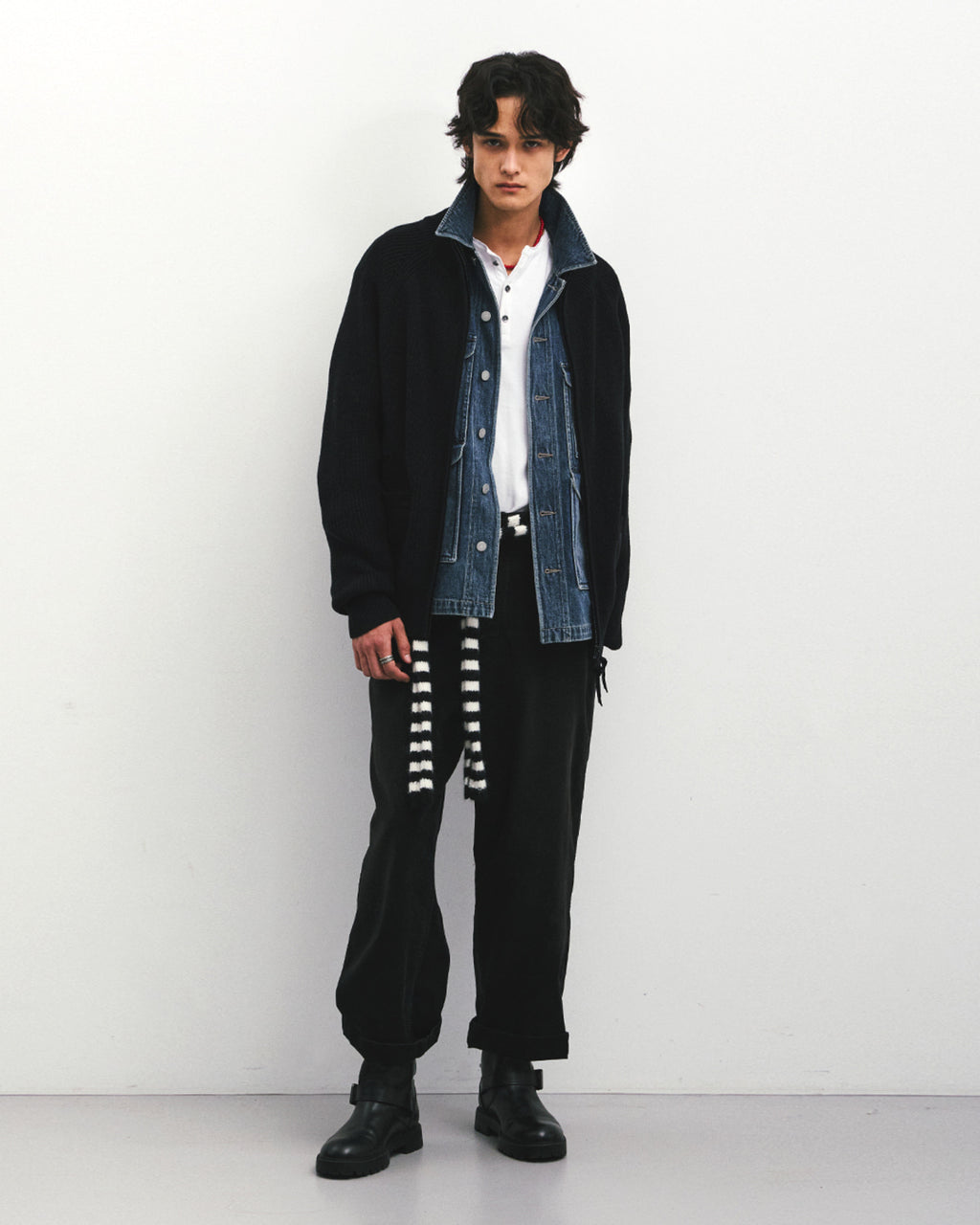 Eastlogue - Leather Patch Drivers Zip-up Knit (Black) product image 1 | TRAB K-Fashion Australia