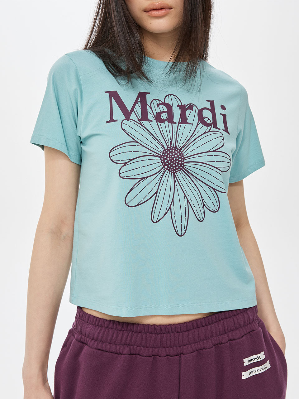 Mardi Mercredi - Slim Tshirt Flowermardi (Mint Plum) product image 1 | TRAB K-Fashion Australia