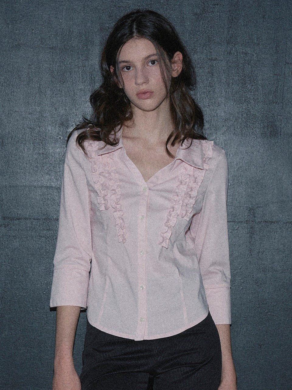 Margarin Fingers - Frill Open Collar Shirt (Pink) product image 1 | TRAB K-Fashion Australia