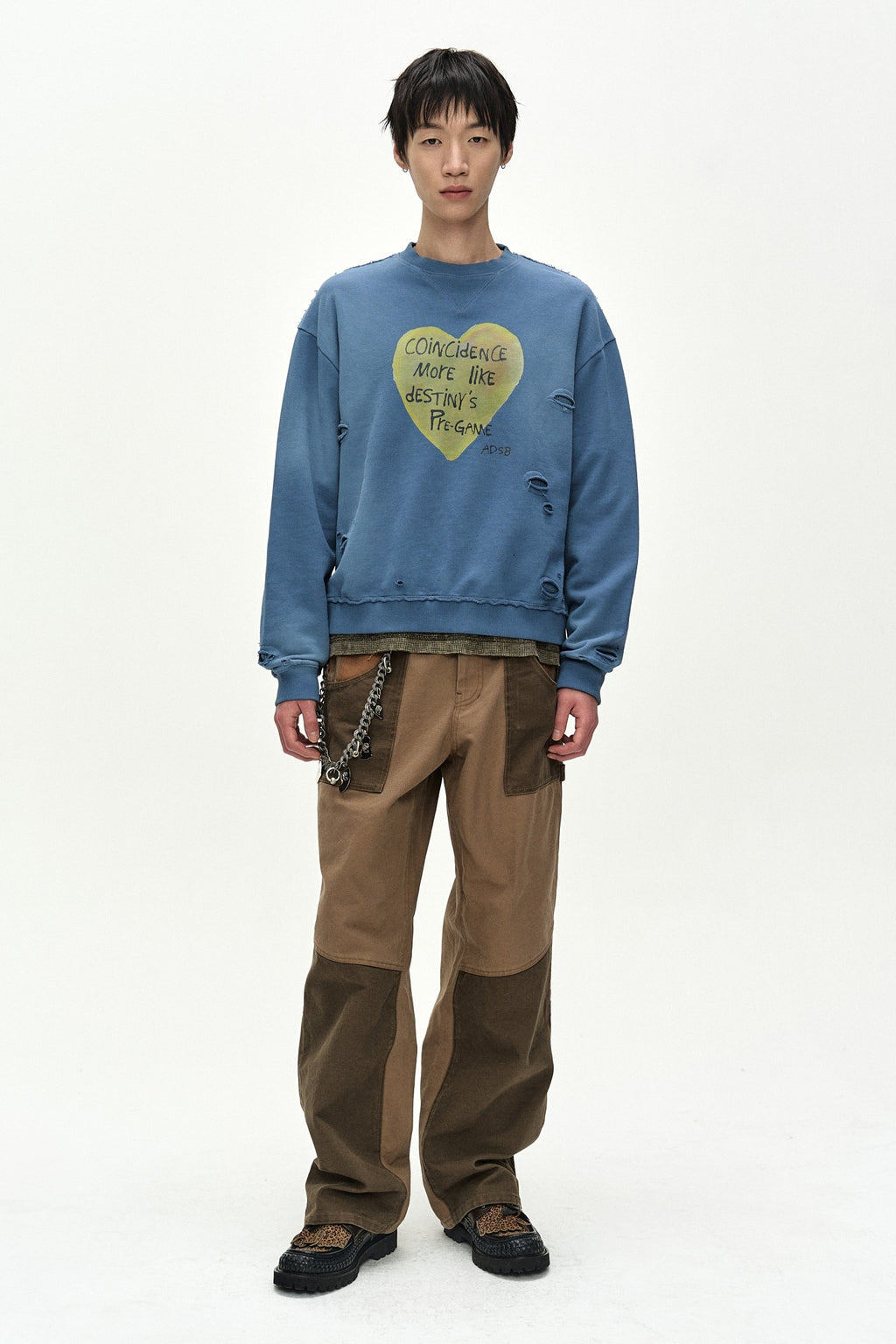 Andersson Bell - (essential) Unisex Spray Washed Heart Message Sweatshirt (Sky Blue) product image 1 | TRAB K-Fashion Australia