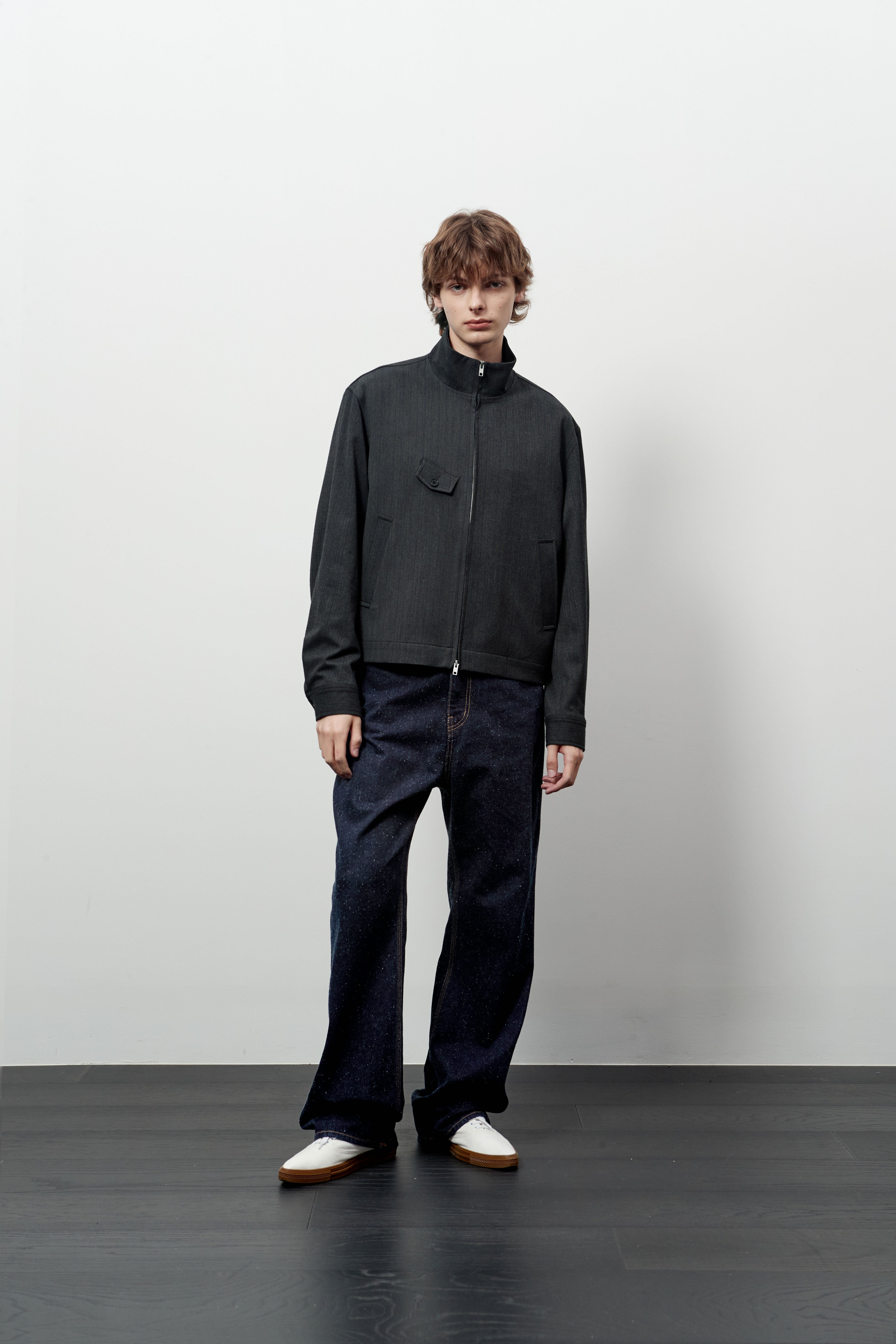 Stu - High Neck Crop Stripe Jacket (Grey) product image 7 | TRAB K-Fashion Australia