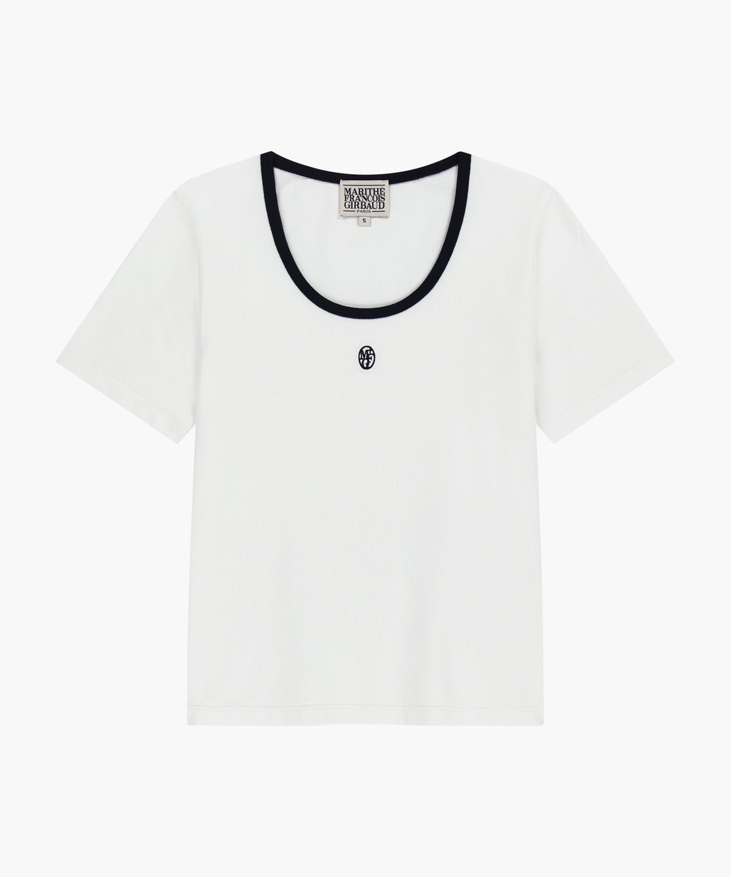 Marithe & Francois Girbaud - Deep Neck Ringer Tee (White) product image 6 | TRAB K-Fashion Australia
