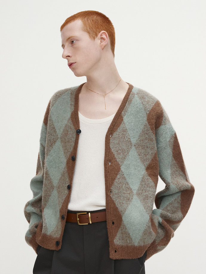Tonywack - Brushed Mohair Argyle Cardigan (Mint/Taupe) product image 1 | TRAB K-Fashion Australia