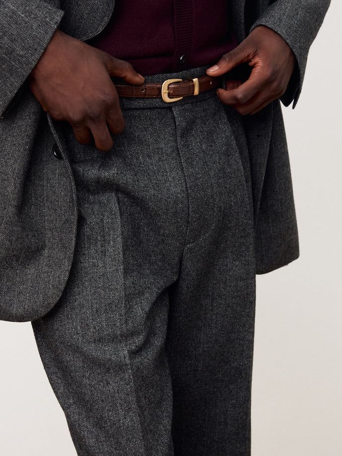 Tonywack - Herringbone Wool Wide-Leg Pleated Trousers (Mid-Grey Herringbone) product image 8 | TRAB K-Fashion Australia