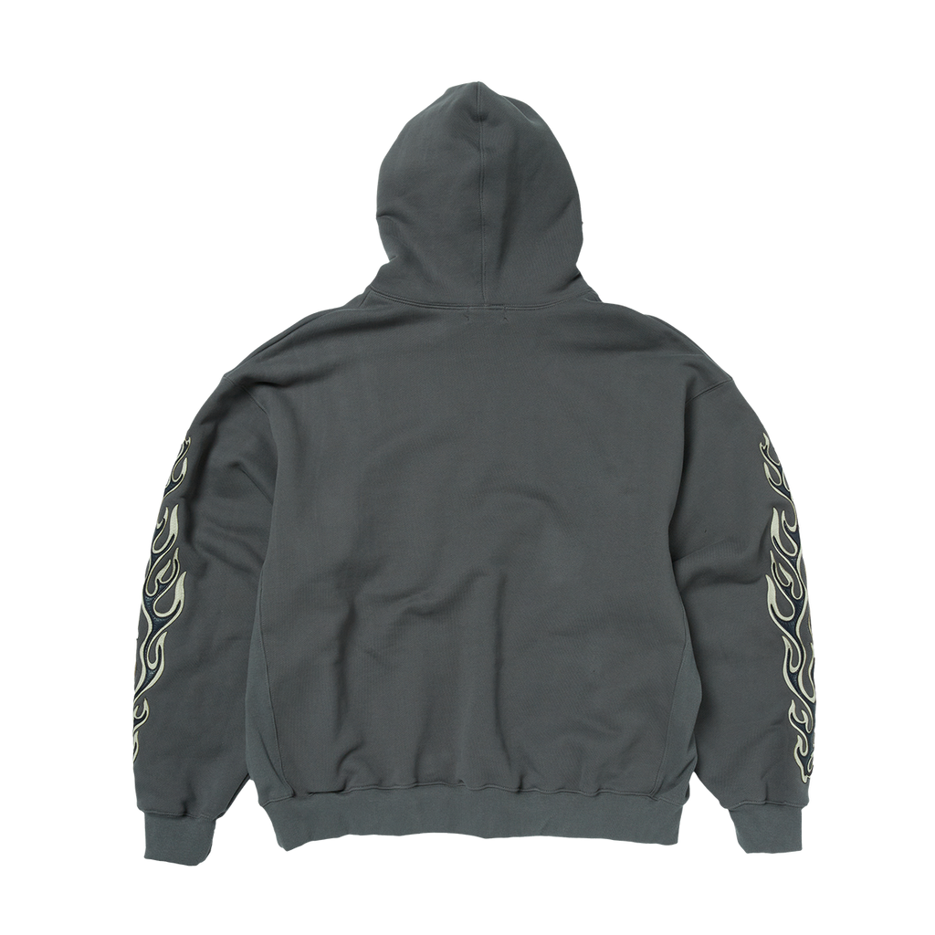 Thug Club - Leather Flame Hoodie (Grey) product image 2 | TRAB K-Fashion Australia