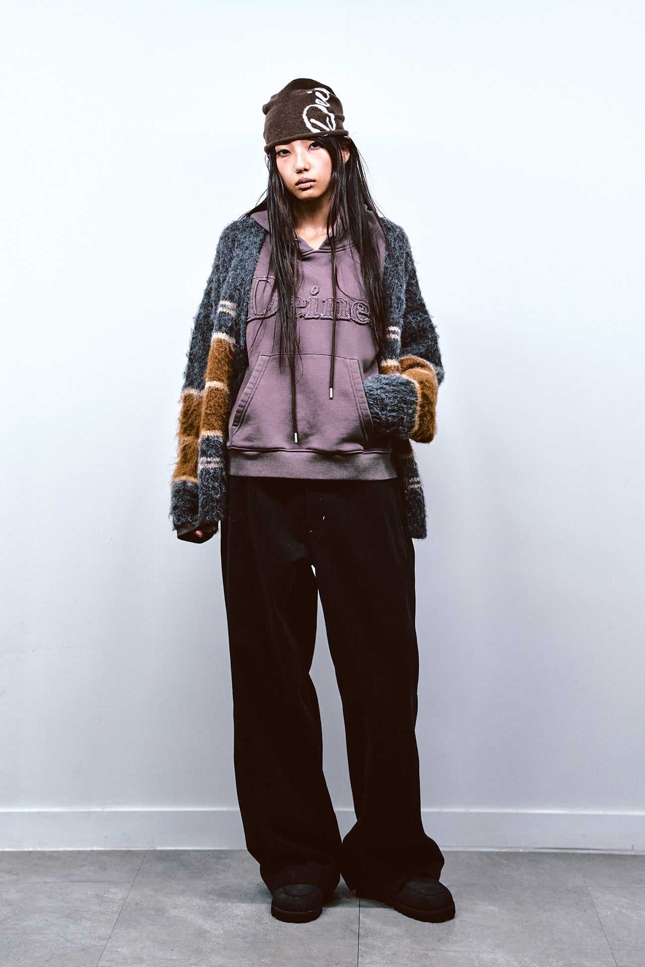 Deinet - Wool Blended Stripe Knit Cardigan (Grey) product image 6 | TRAB K-Fashion Australia