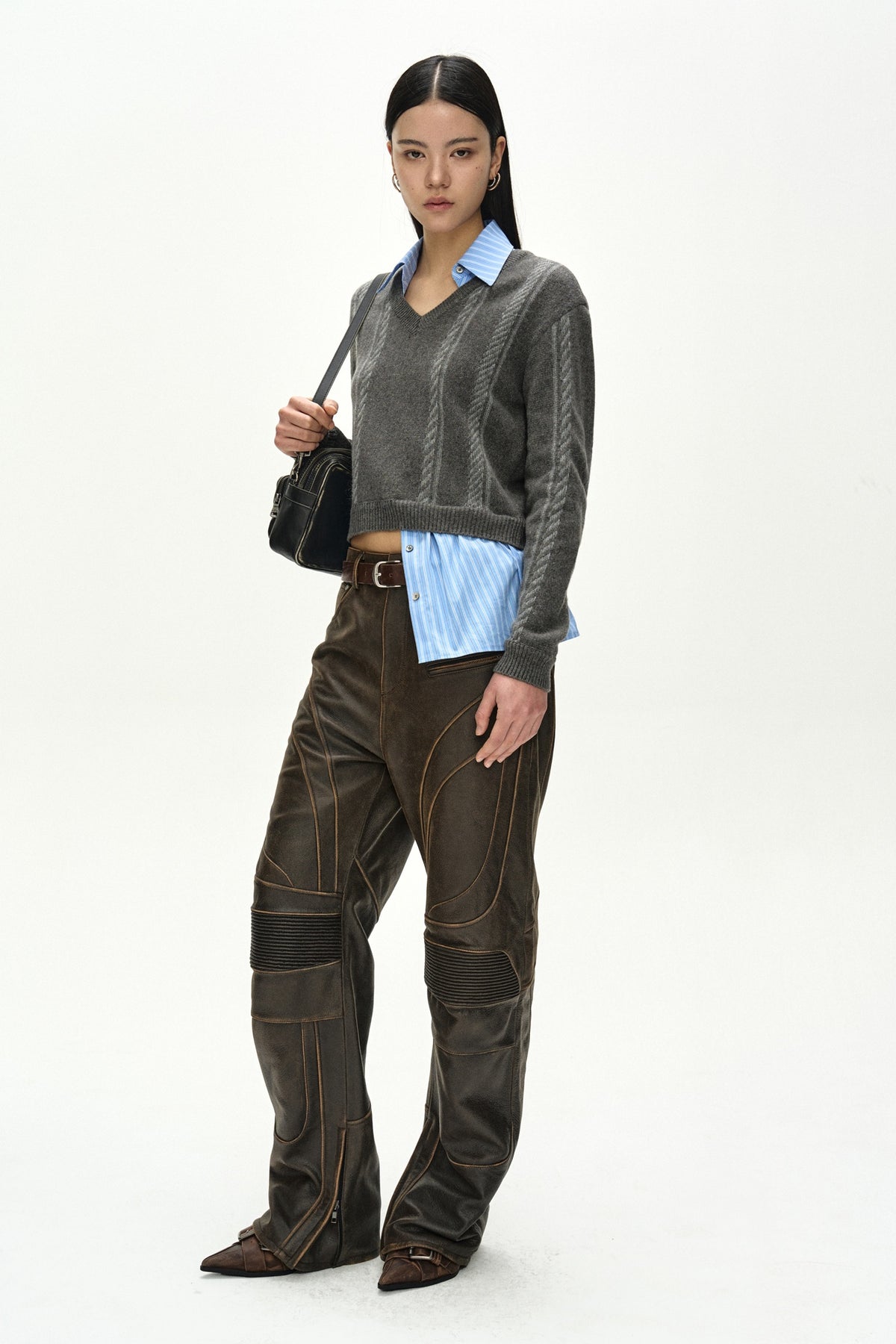 Andersson Bell - Leather Articulated Panel Jeans (Brown) product image 13 | TRAB K-Fashion Australia