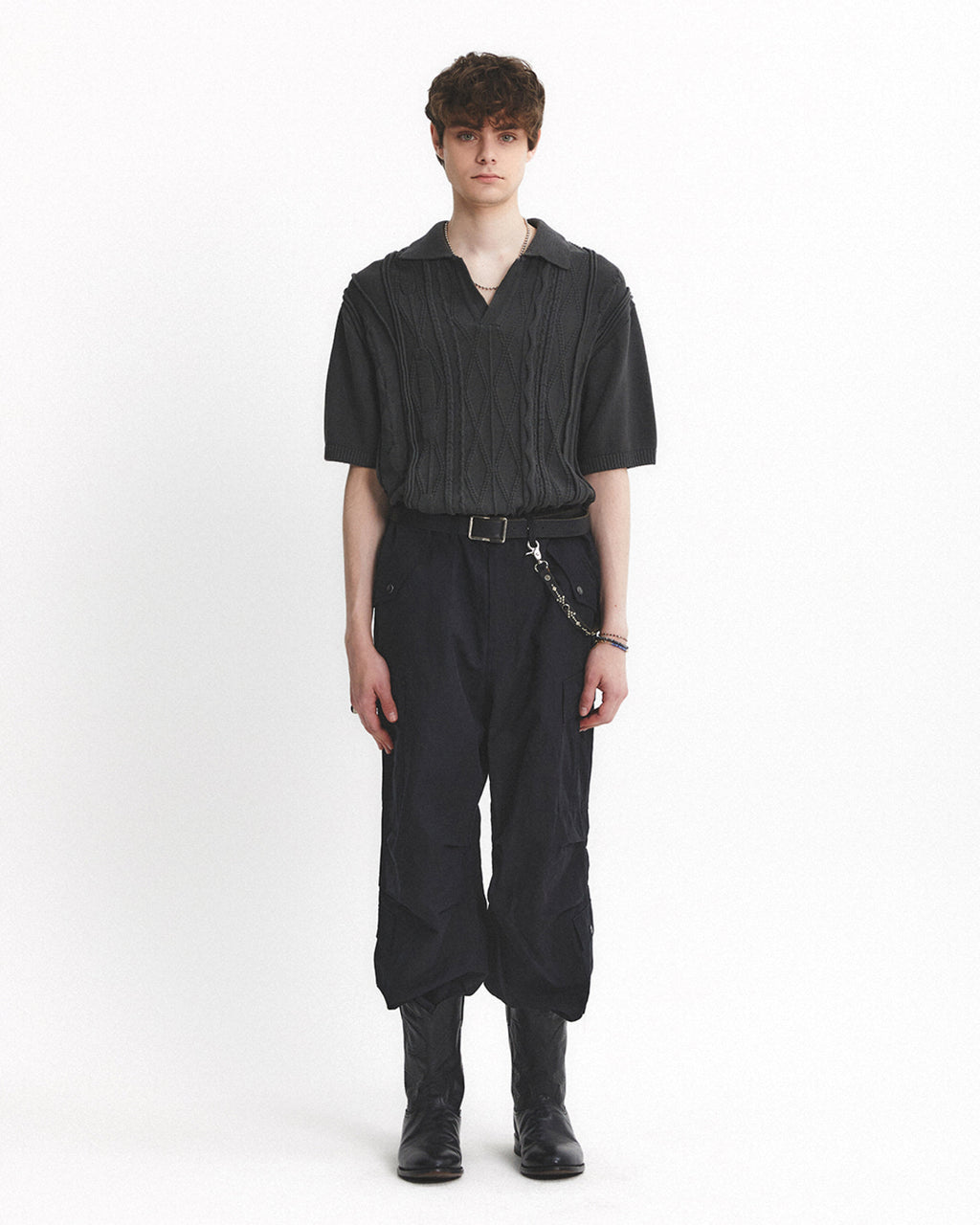 Eastlogue - Asymmetrical Cable Half Knit (Charcoal) product image 1 | TRAB K-Fashion Australia