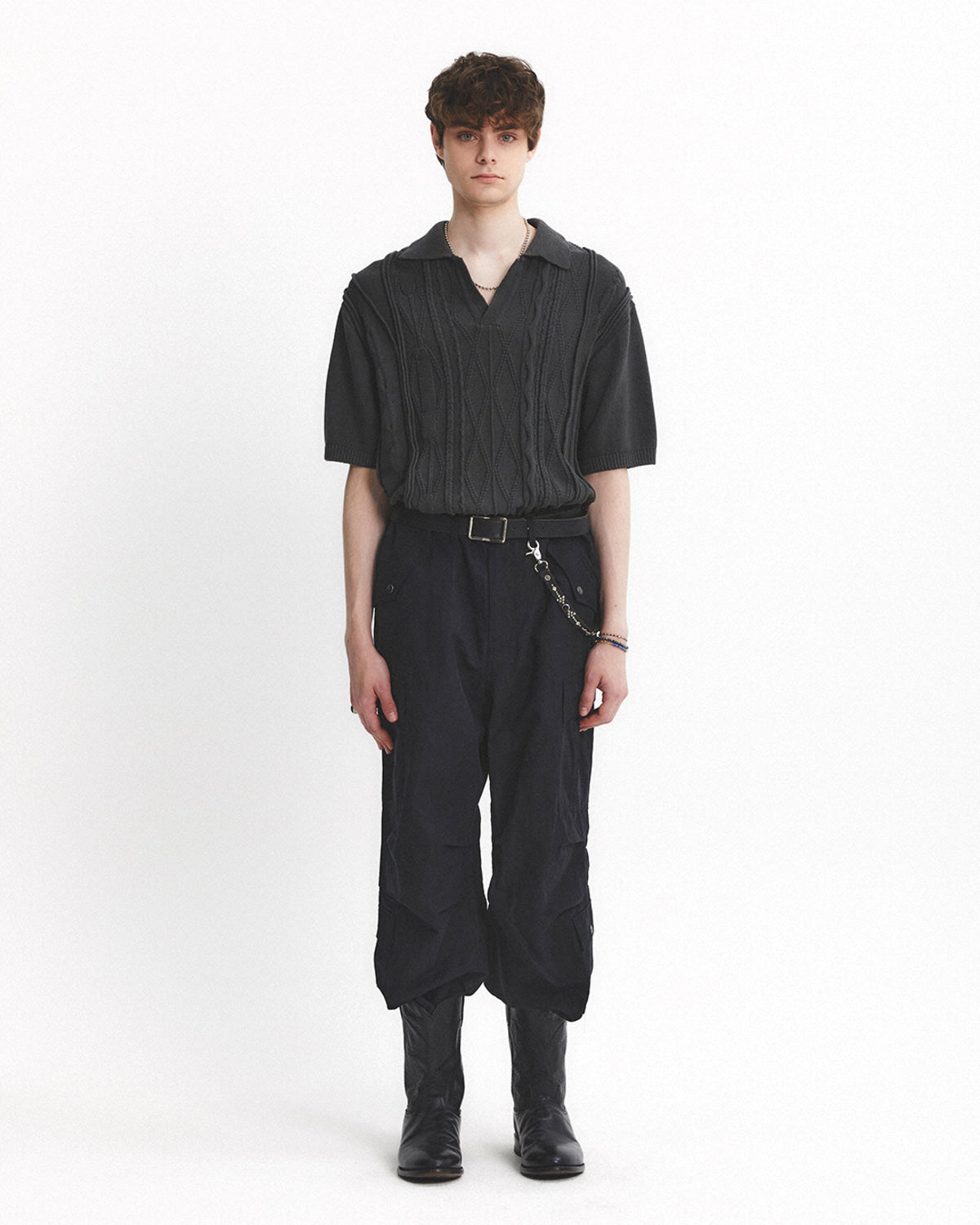 Eastlogue - Asymmetrical Cable Half Knit (Charcoal) product image 1 | TRAB K-Fashion Australia