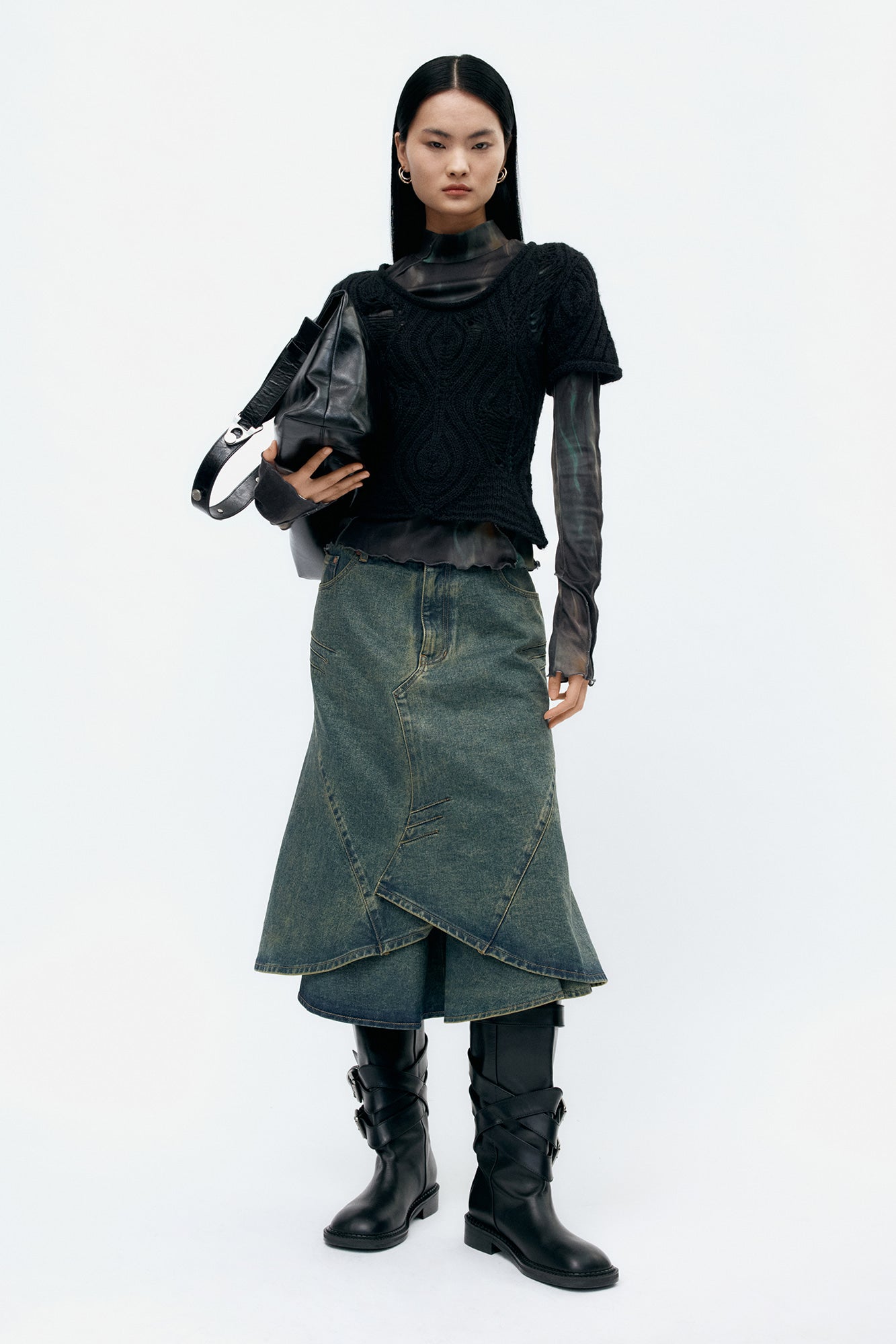 Andersson Bell - Cap Sleeve Sweater Layered Top (Black) product image 2 | TRAB K-Fashion Australia